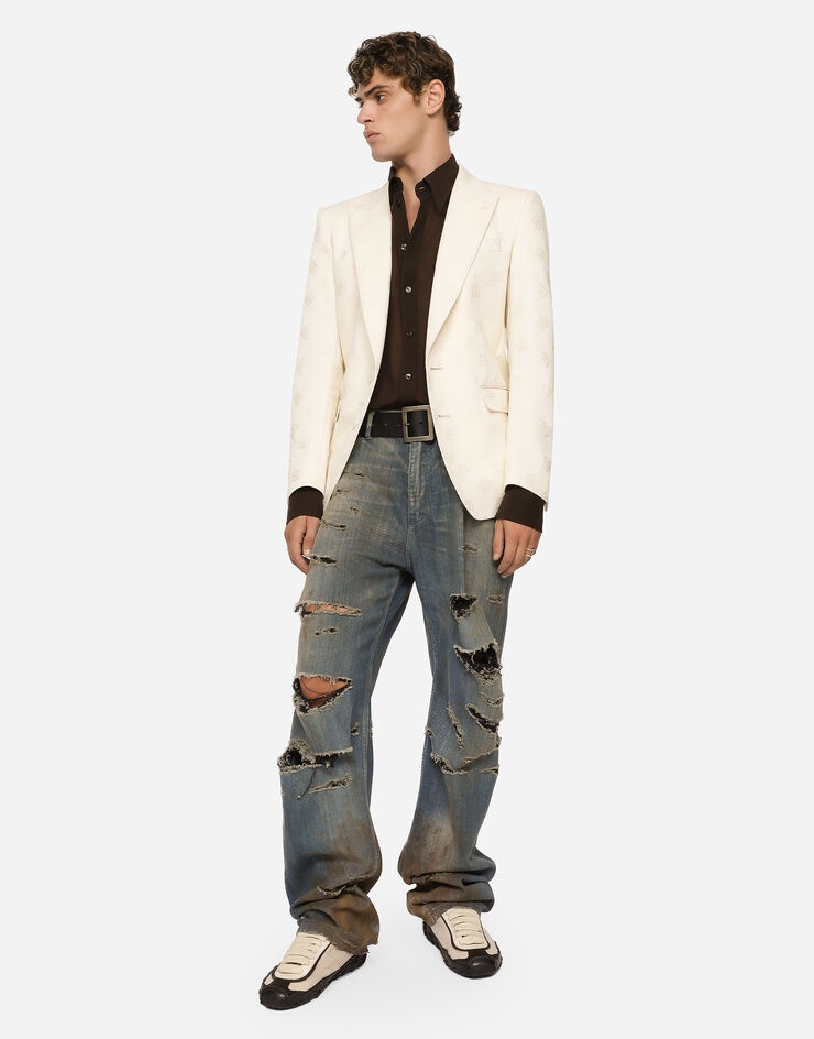 Blue denim straight-leg jeans with rips - 5