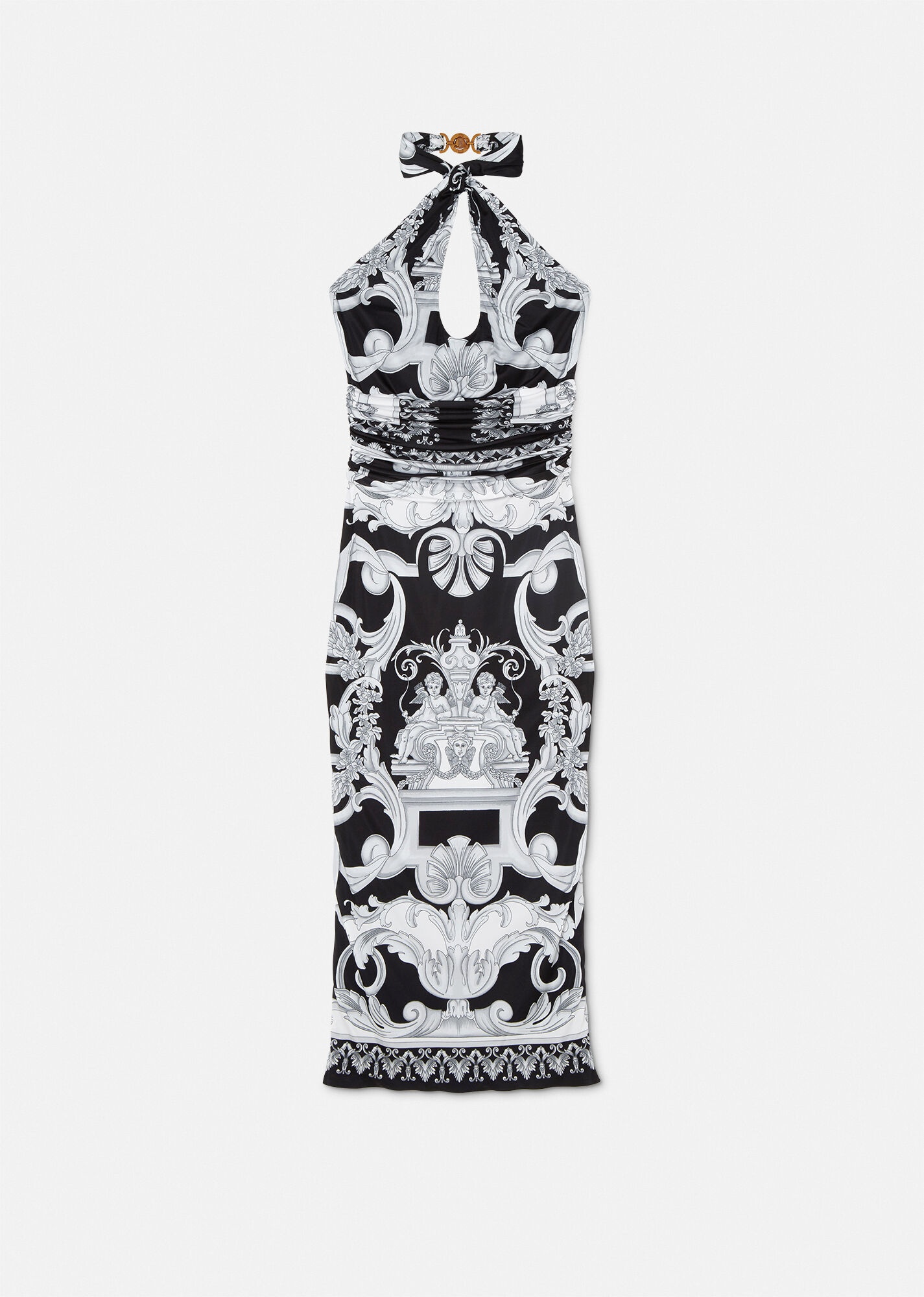 VERSACE Silver Baroque Halter Dress