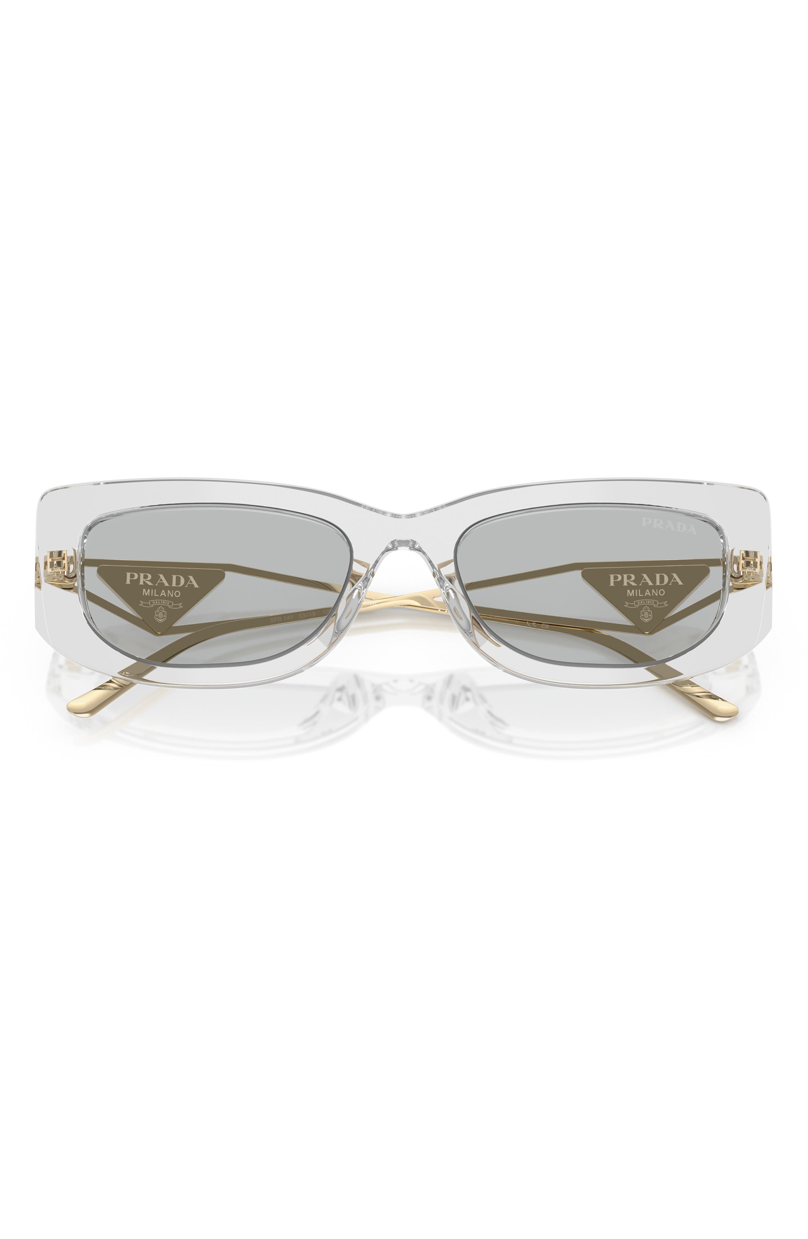 Prada 53mm Rectangular Sunglasses in Transparent Grey at Nordstrom - 5