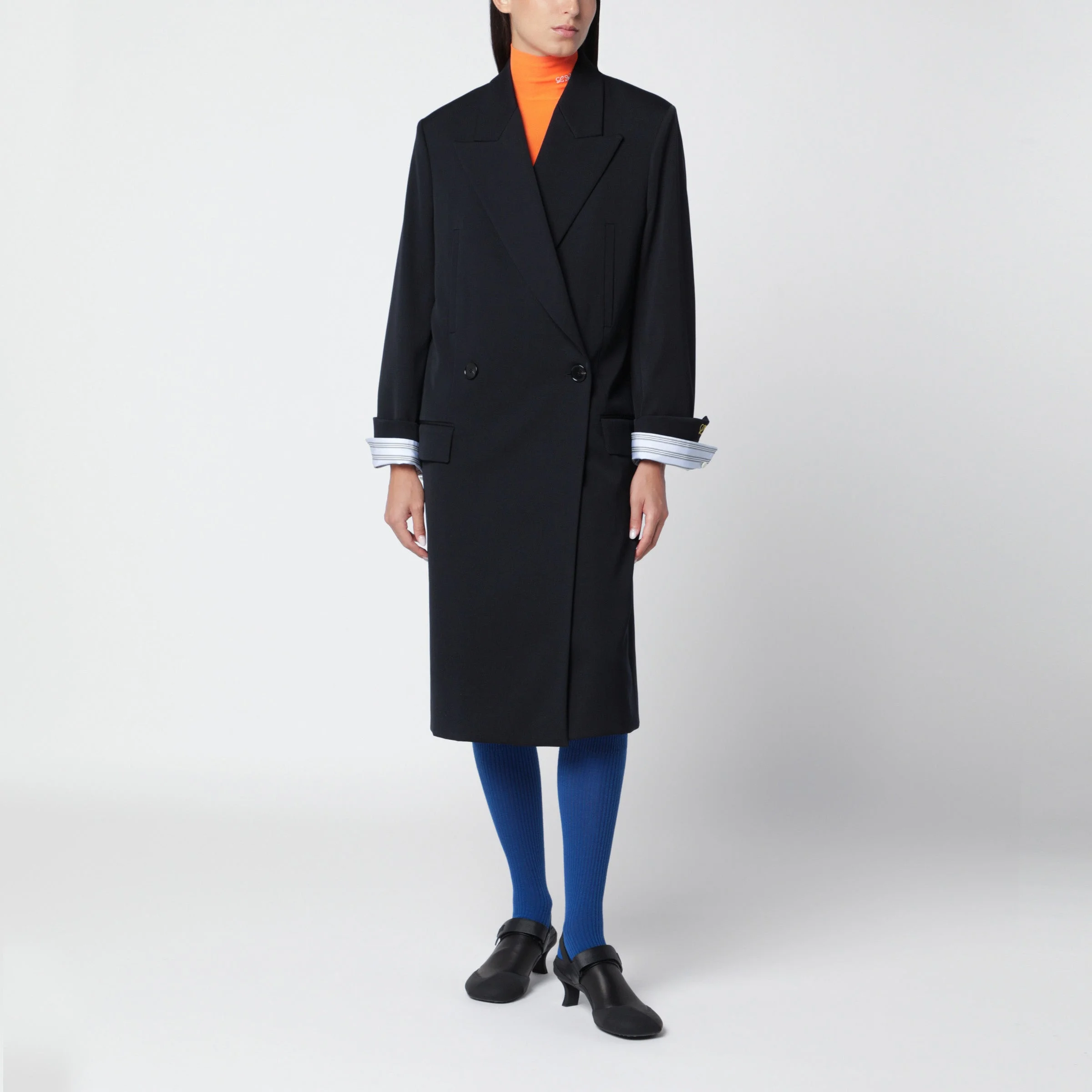 Navy blue wool coat - 1