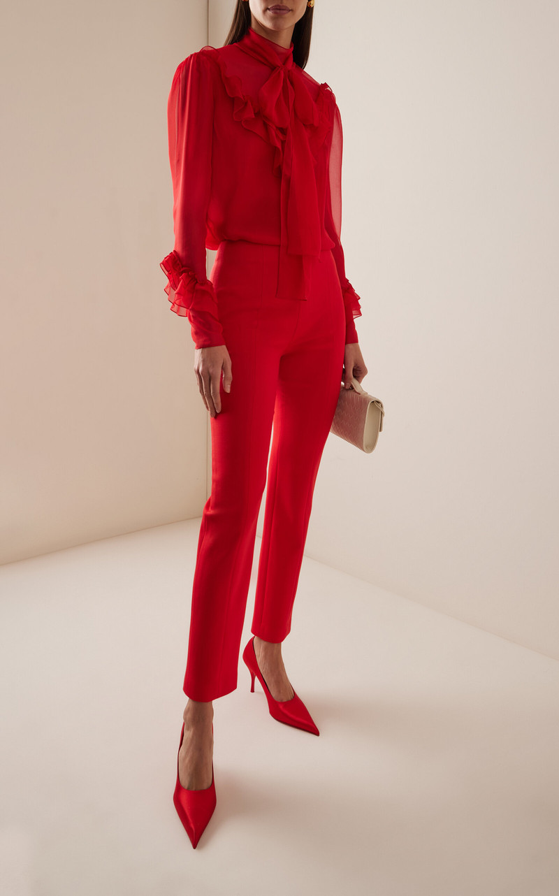CAROLINA HERRERA Emilie Bi-Stretch Wool Straight-Leg Pants red outlook