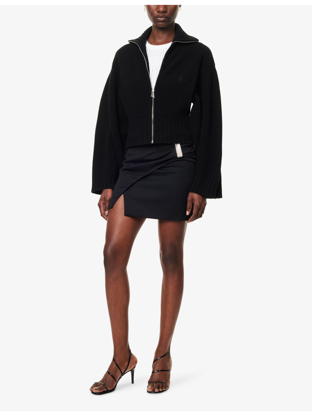 Wrap Midi-Waist Stretch-Wool Mini Skirt - 2