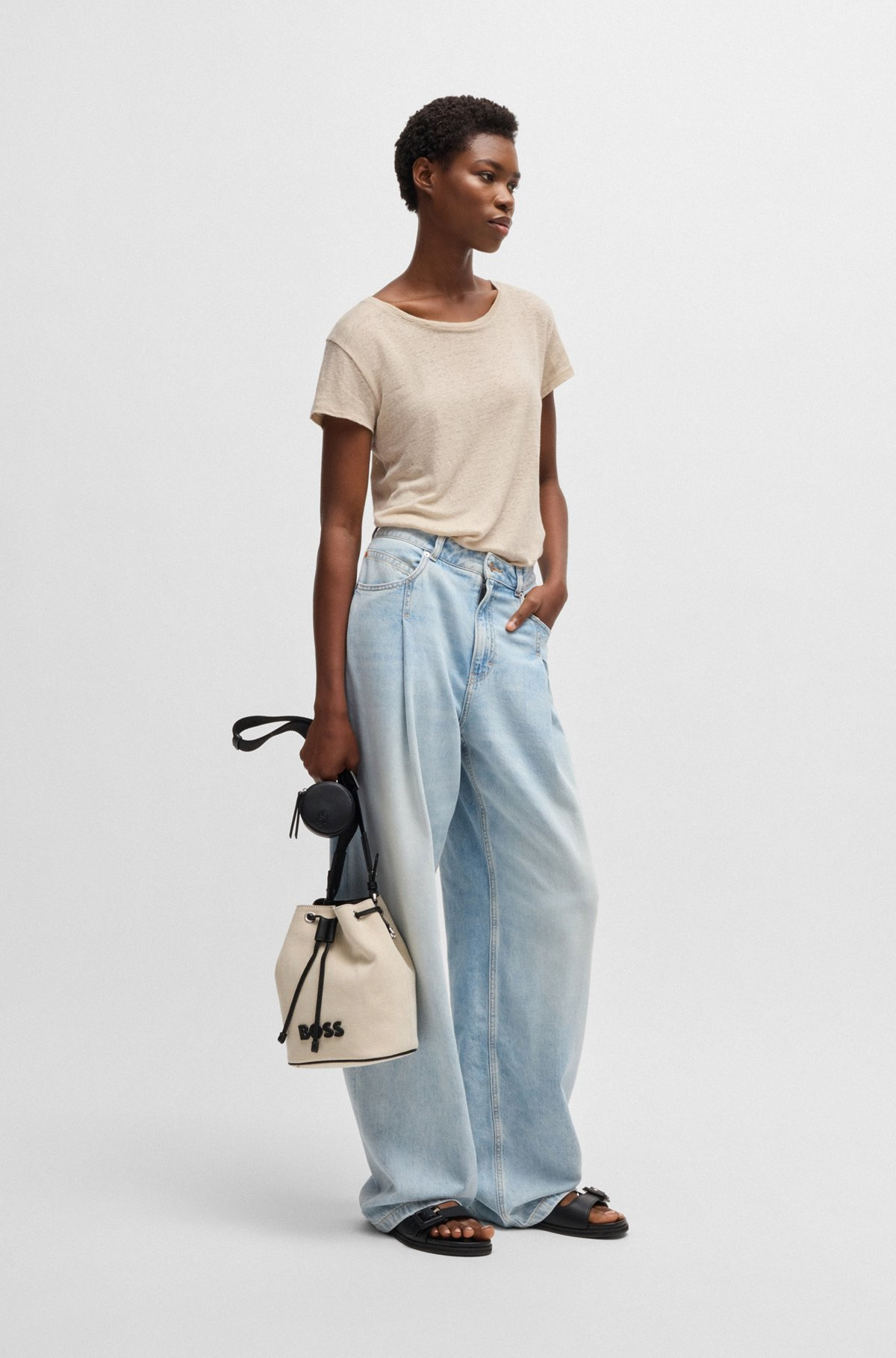 SCOOP-NECK LINEN T-SHIRT WITH GATHERED BACK - 3