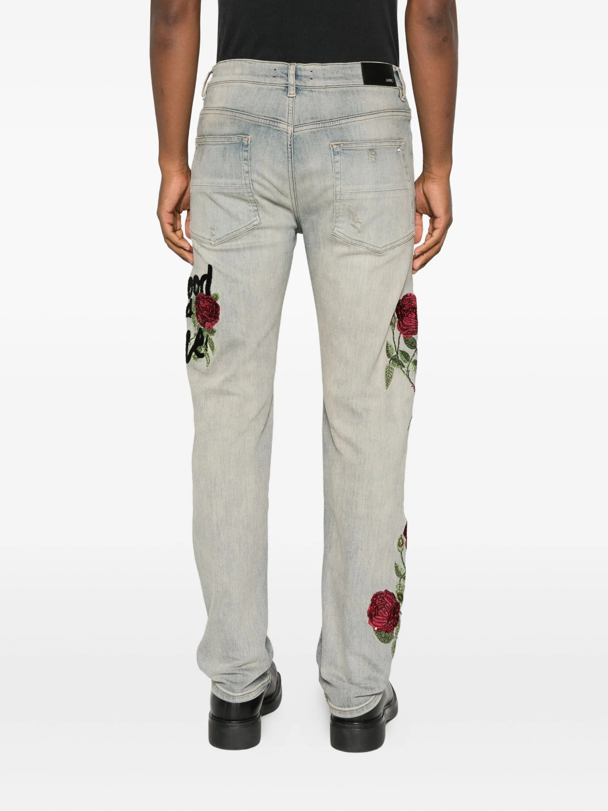 Amiri Rose-embroidered Distressed Jeans - 2
