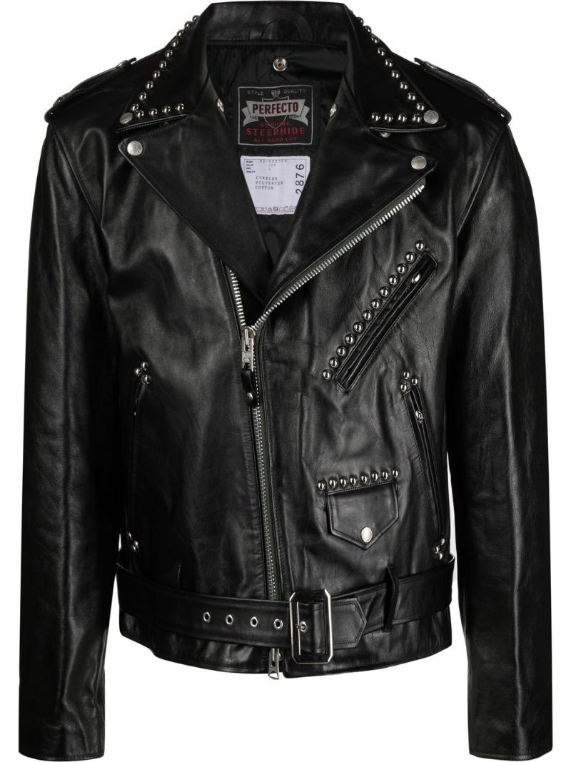 stud-embellished leather biker jacket - 1