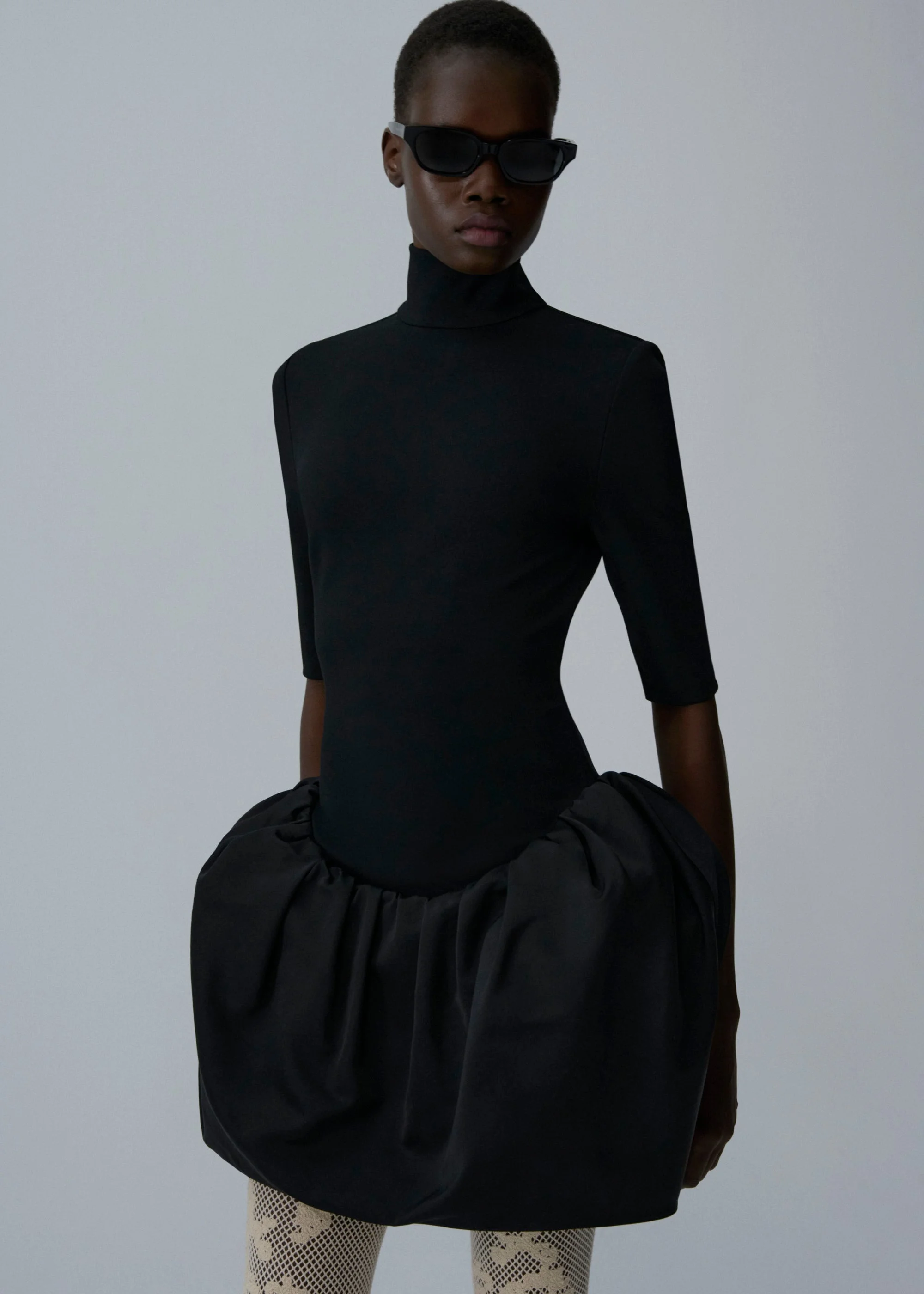 black mini dress puff skirt MAGDA BUTRYM High-neck in - 208925 Size:Custom size YGroup_S22041 Winifred Sleeveless Fishtail Slit Velvet mini Luxurious velvet bodice with