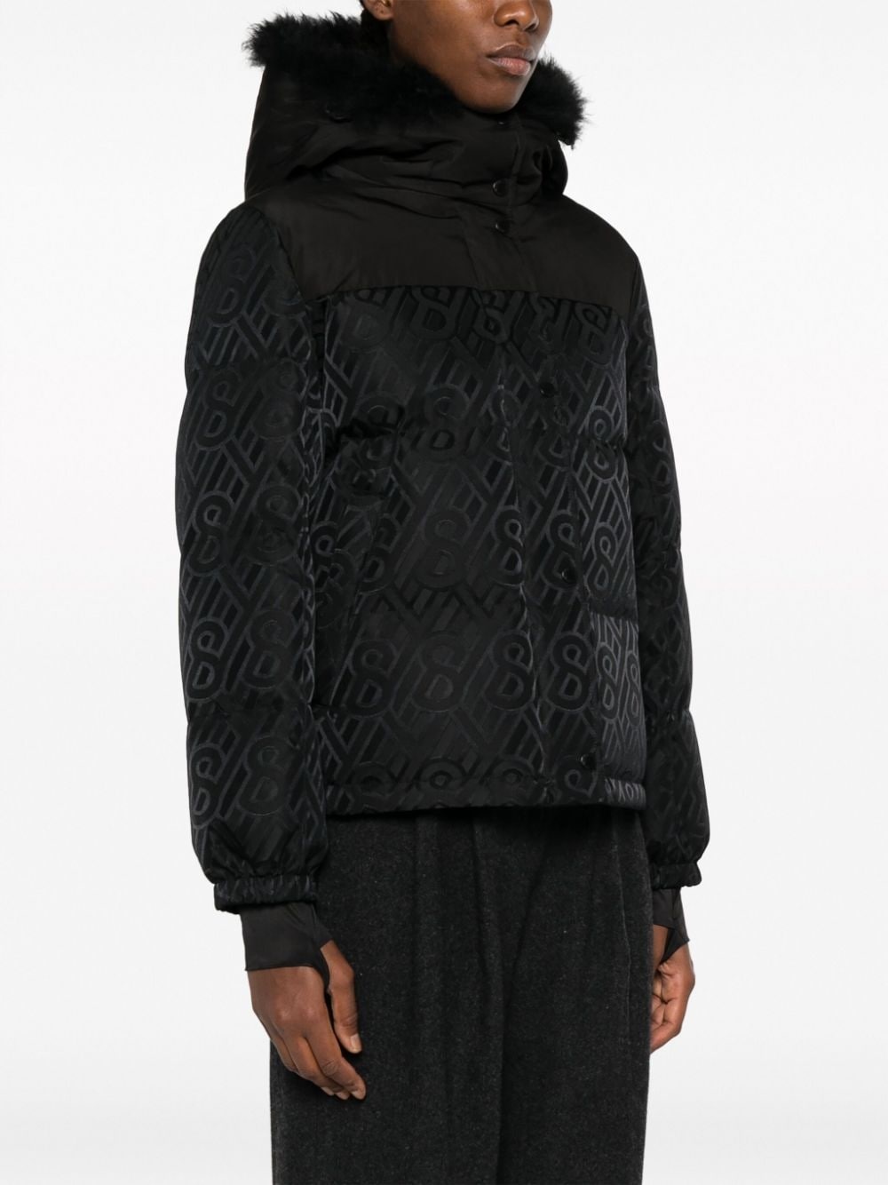 monogram-pattern hooded down jacket - 3