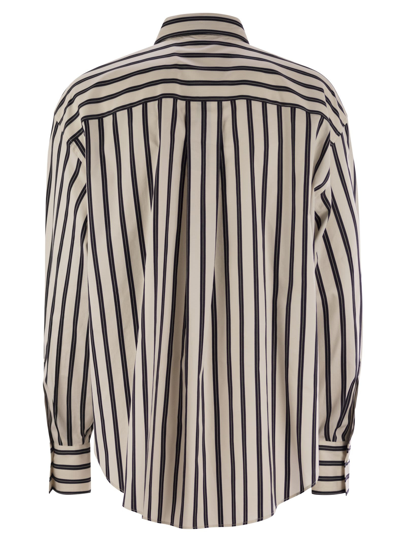 Brunello Cucinelli Women Regimental Cotton And Silk Poplin Shirt With Glistening Herbarium Embroider - 2