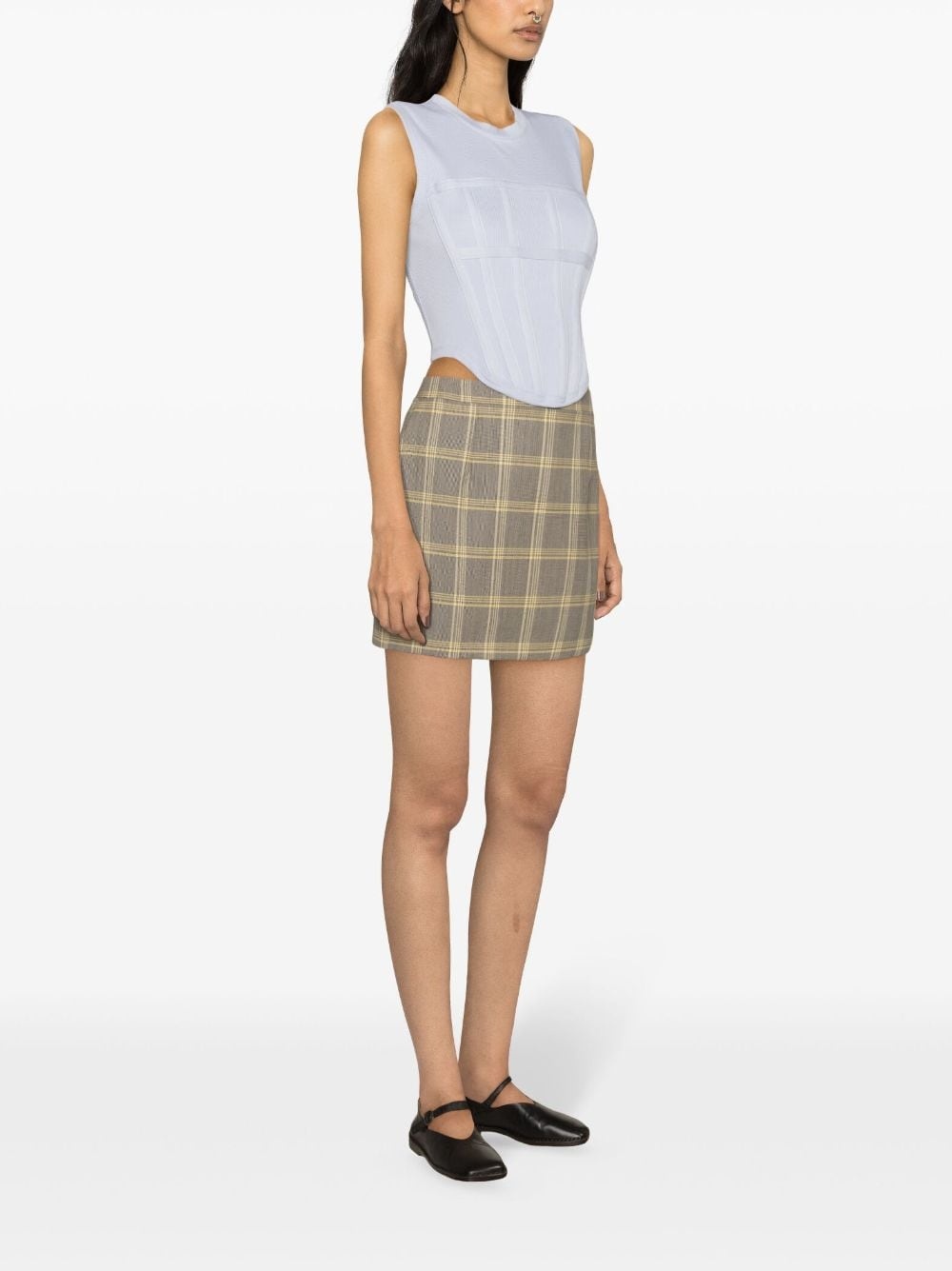 plaid-check fitted miniskirt - 3