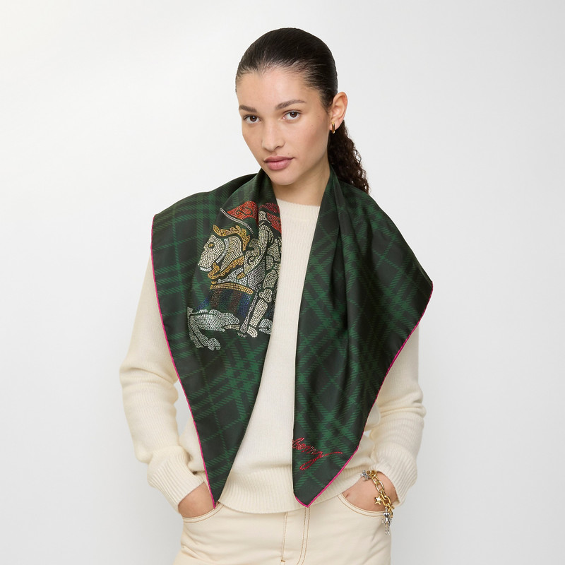 Burberry Crystal EKD Check Silk Scarf outlook