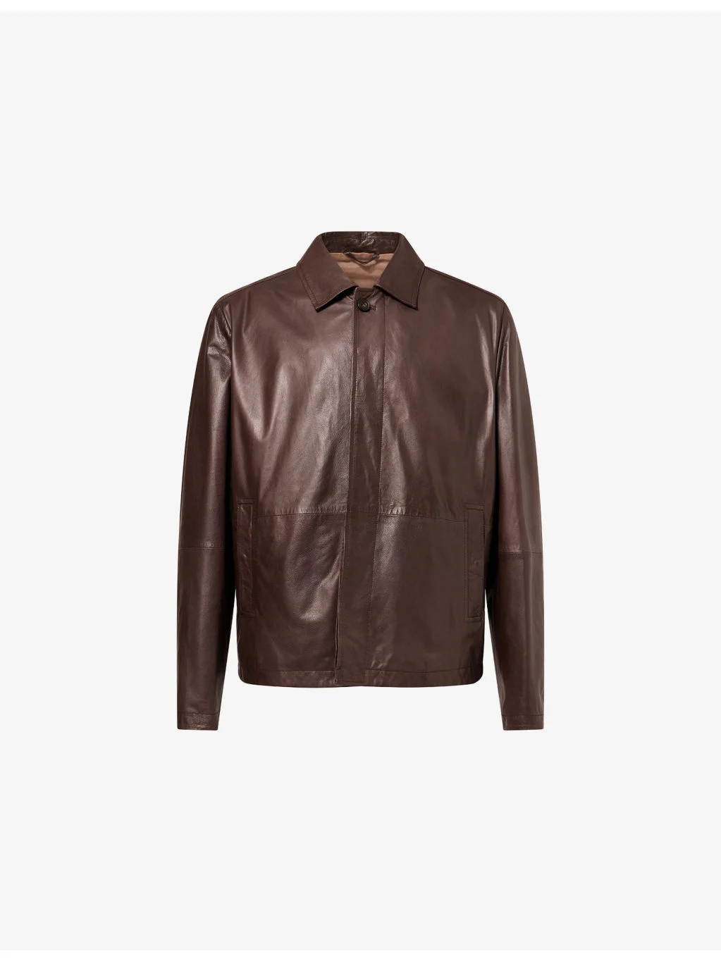 Relaxed-Fit Collared Leather Jacket - 1
