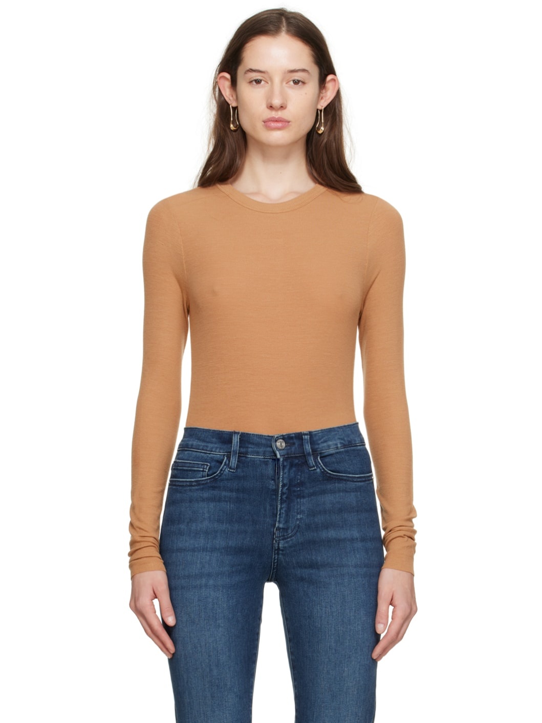 Tan Embroidered Long Sleeve T-Shirt - 1