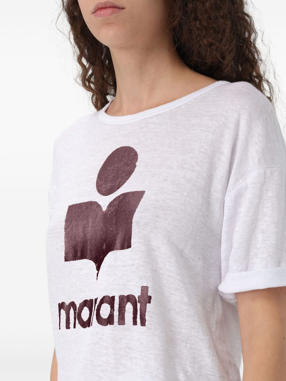 logo-print linen T-shirt - 3