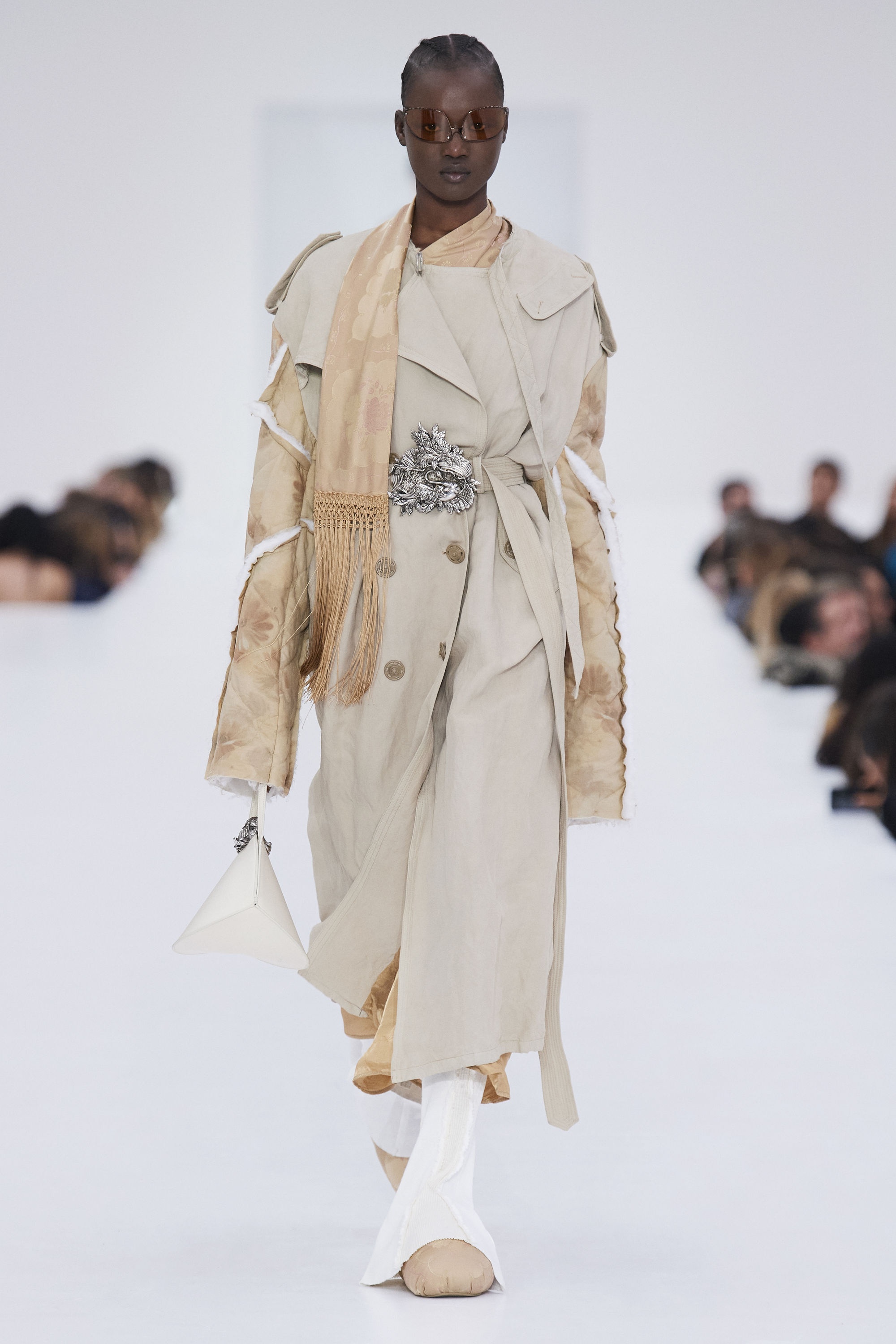 Double-breasted patchwork trench coat - Dusty beige - 3