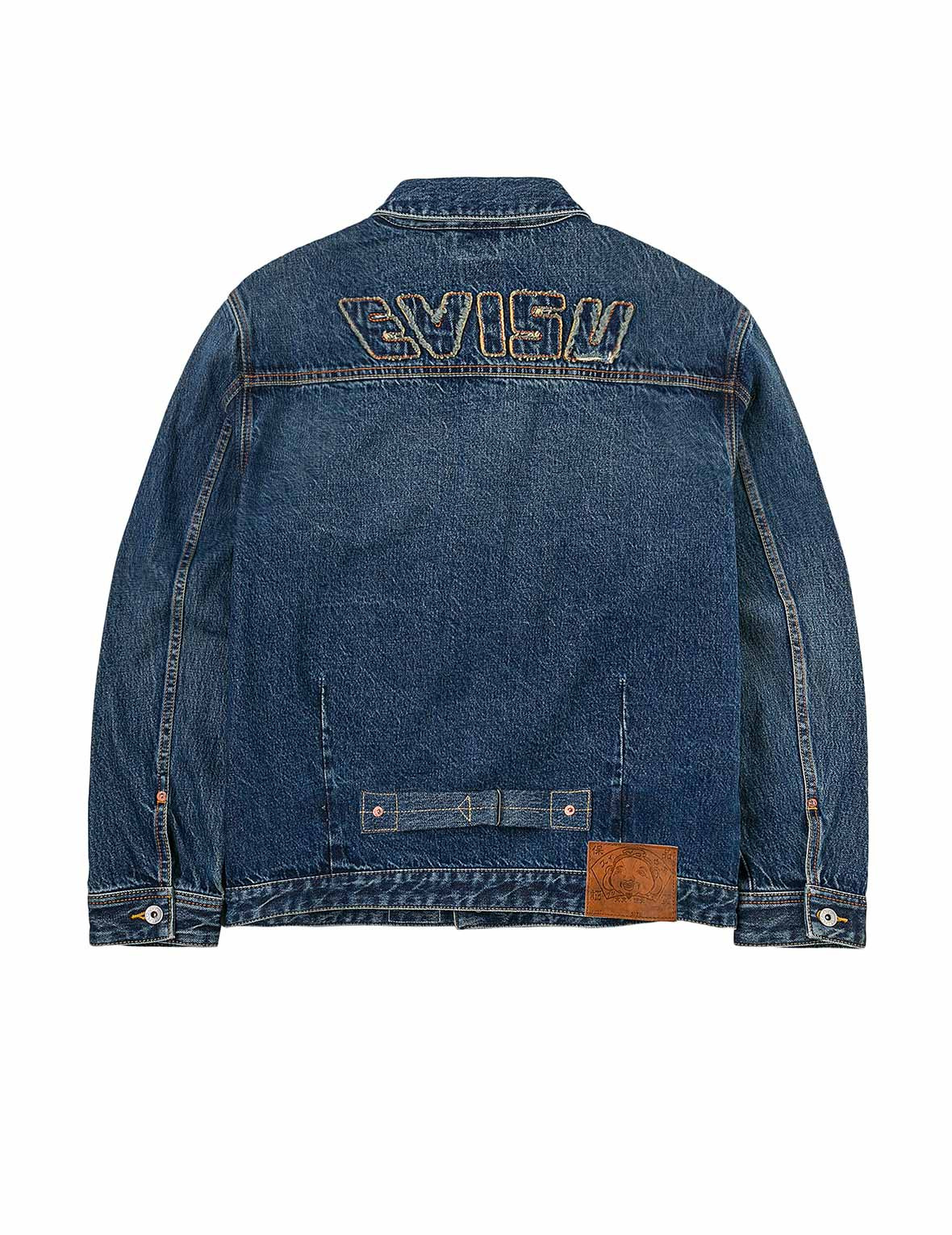 Distressed Seagull Print and Frayed Logo Patch Embroidery Relax Fit Denim Jacket - 2