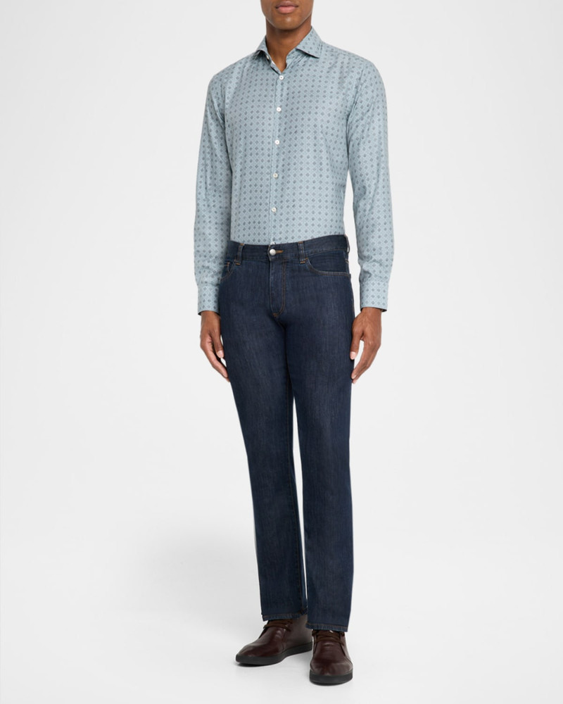 Canali Men's Cotton and Lyocell Geometric-Print Sport Shirt outlook
