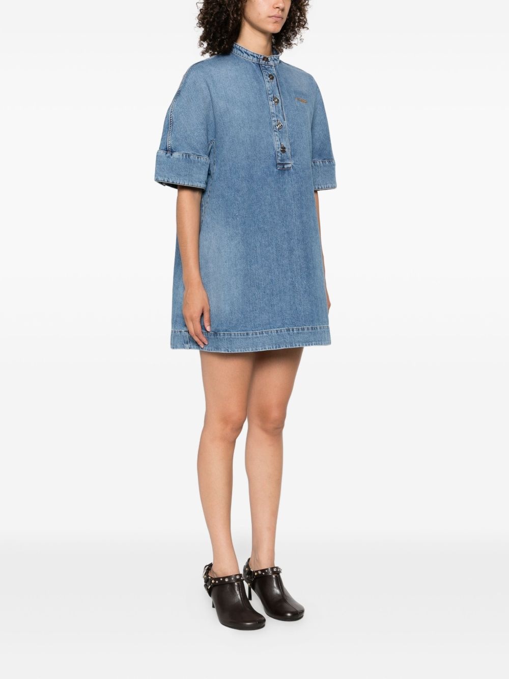 embroidered button-placket mini dress - 3