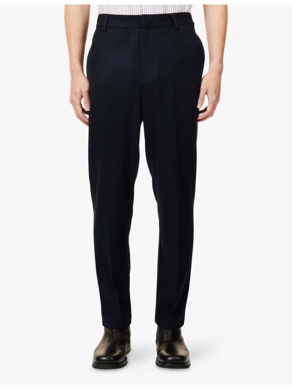 Logo-Plaque Flat Front Wool-Cashmere Blend Trousers - 3