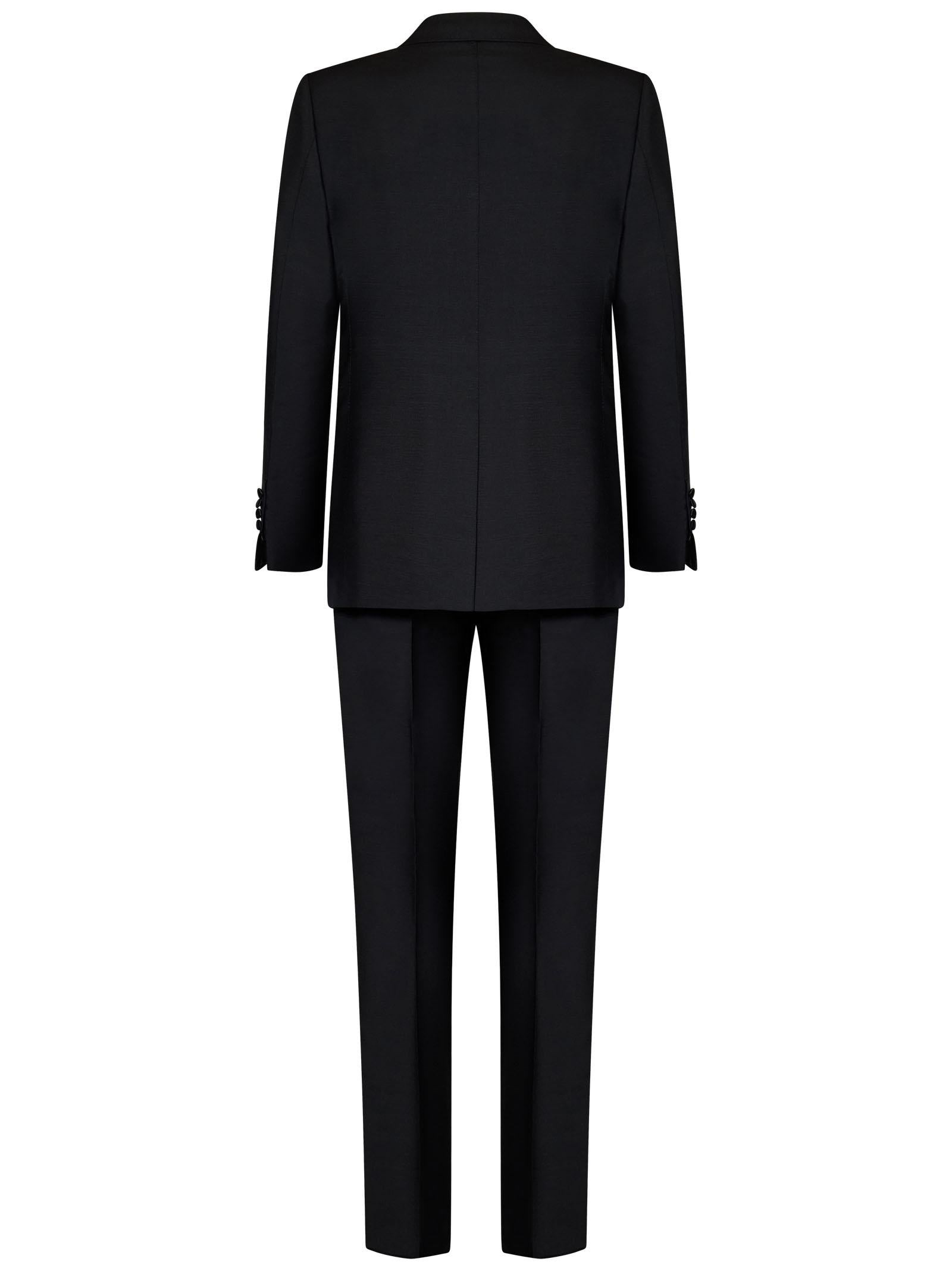 black mohair and wool tuxedo suit with single-breasted blazer and satin details. - 2