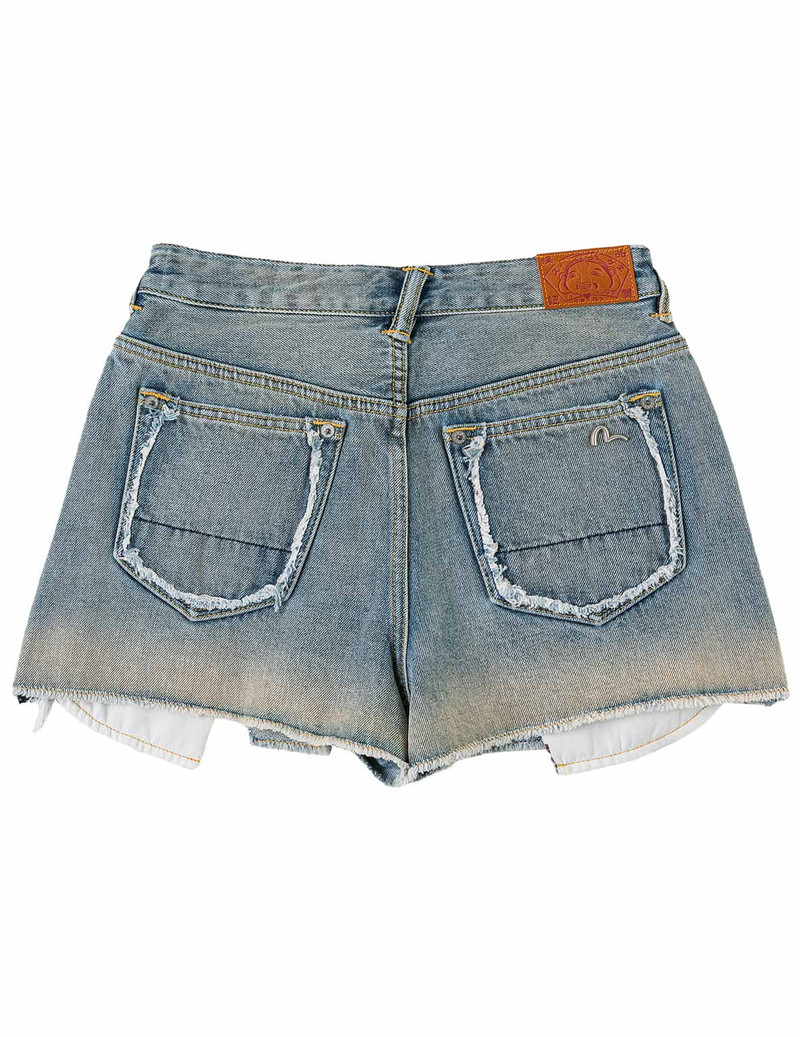 EVISU Distressed Denim Shorts with Printed Pocket Lining outlook