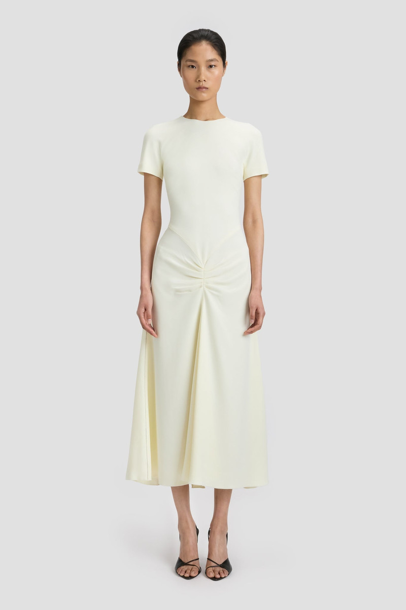Victoria Beckham Gathered Detail T-Shirt Midi Dress In Ivory outlook