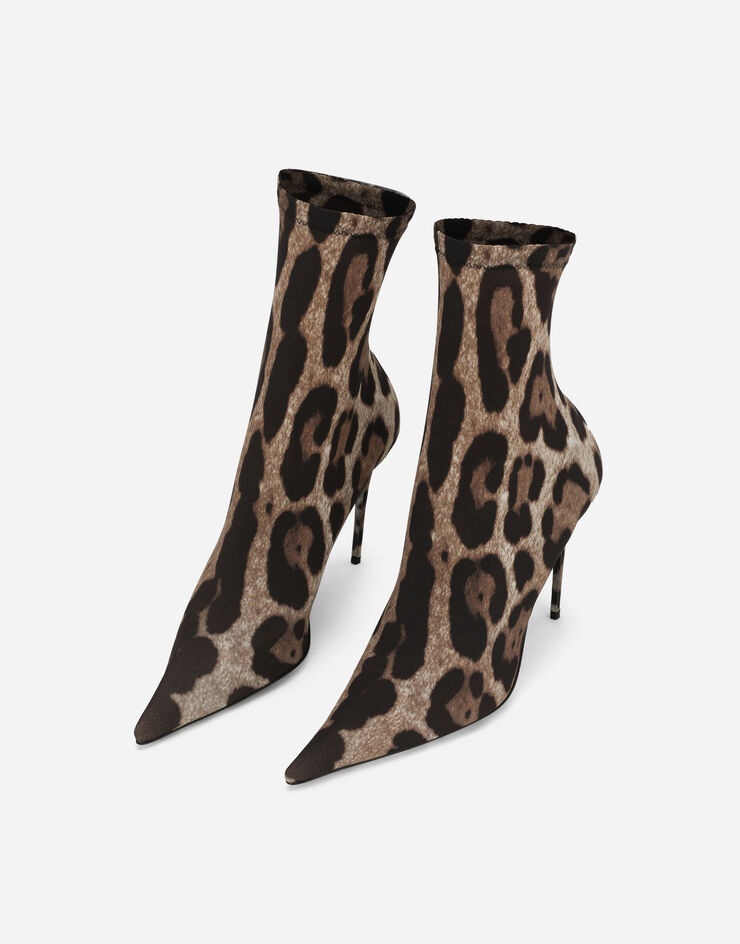 Leopard-print stretch fabric ankle boots - 4