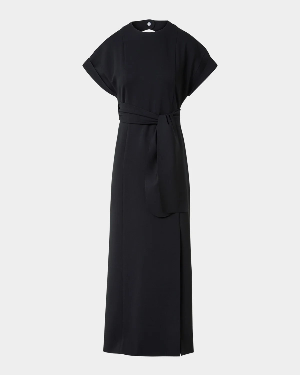 XL Dot Cutout Short-Sleeve Belted Midi Slit Dress - 1
