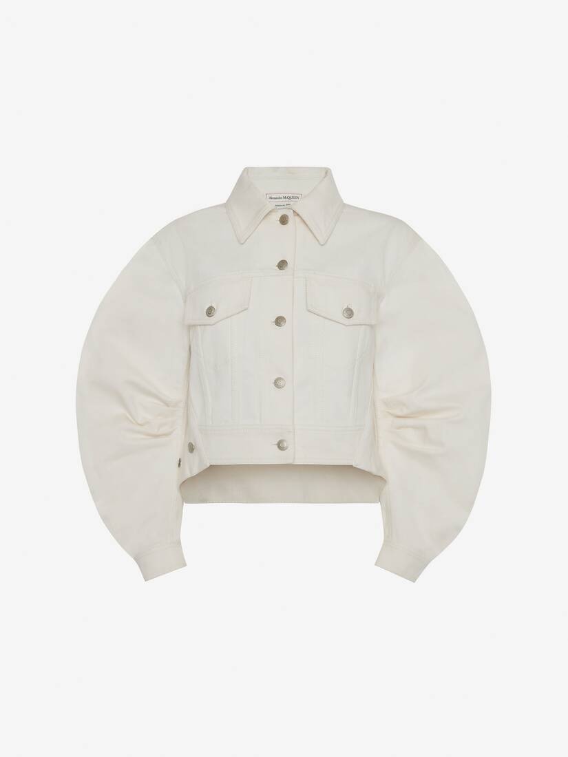Women's Cocoon Sleeve Denim Jacket in Ivory - 1