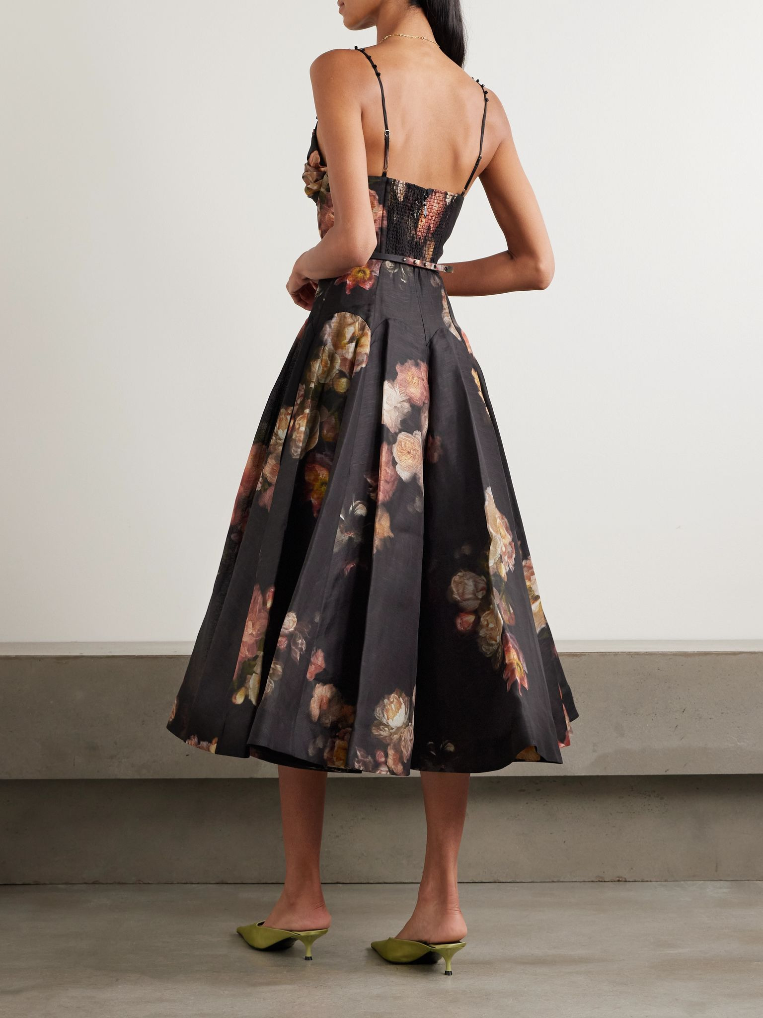 Hypnotic embellished belted cutout linen and silk-blend midi dress Black - 3