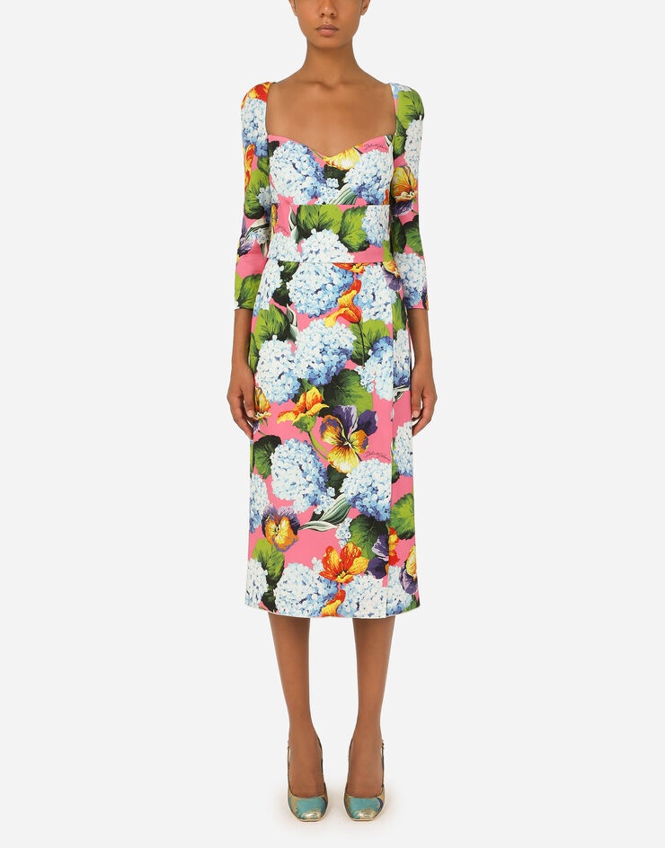 Hydrangea-print calf-length cady dress - 1