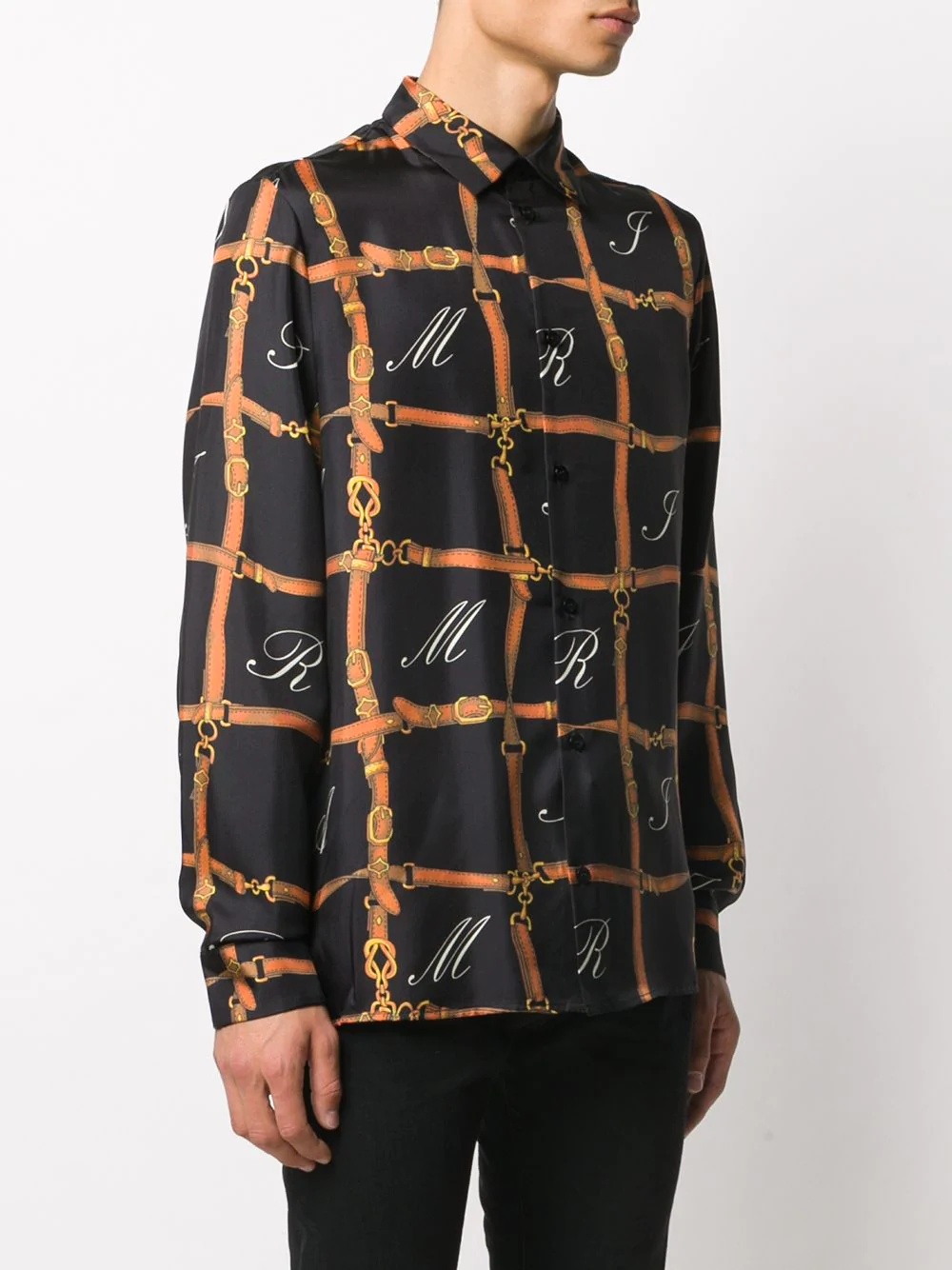 belt print long-sleeve silk shirt - 3