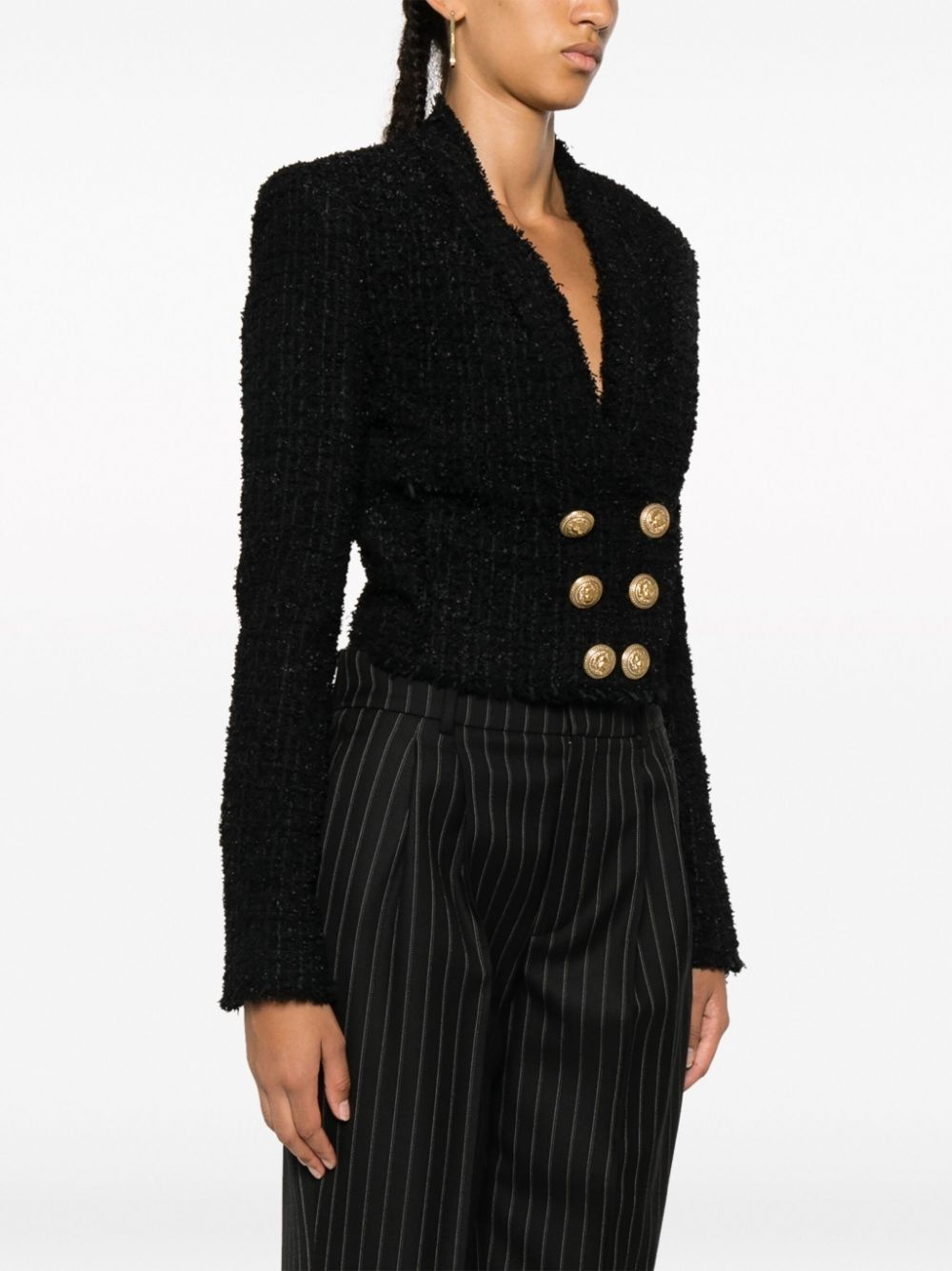 double-breasted cropped tweed jacket - 3