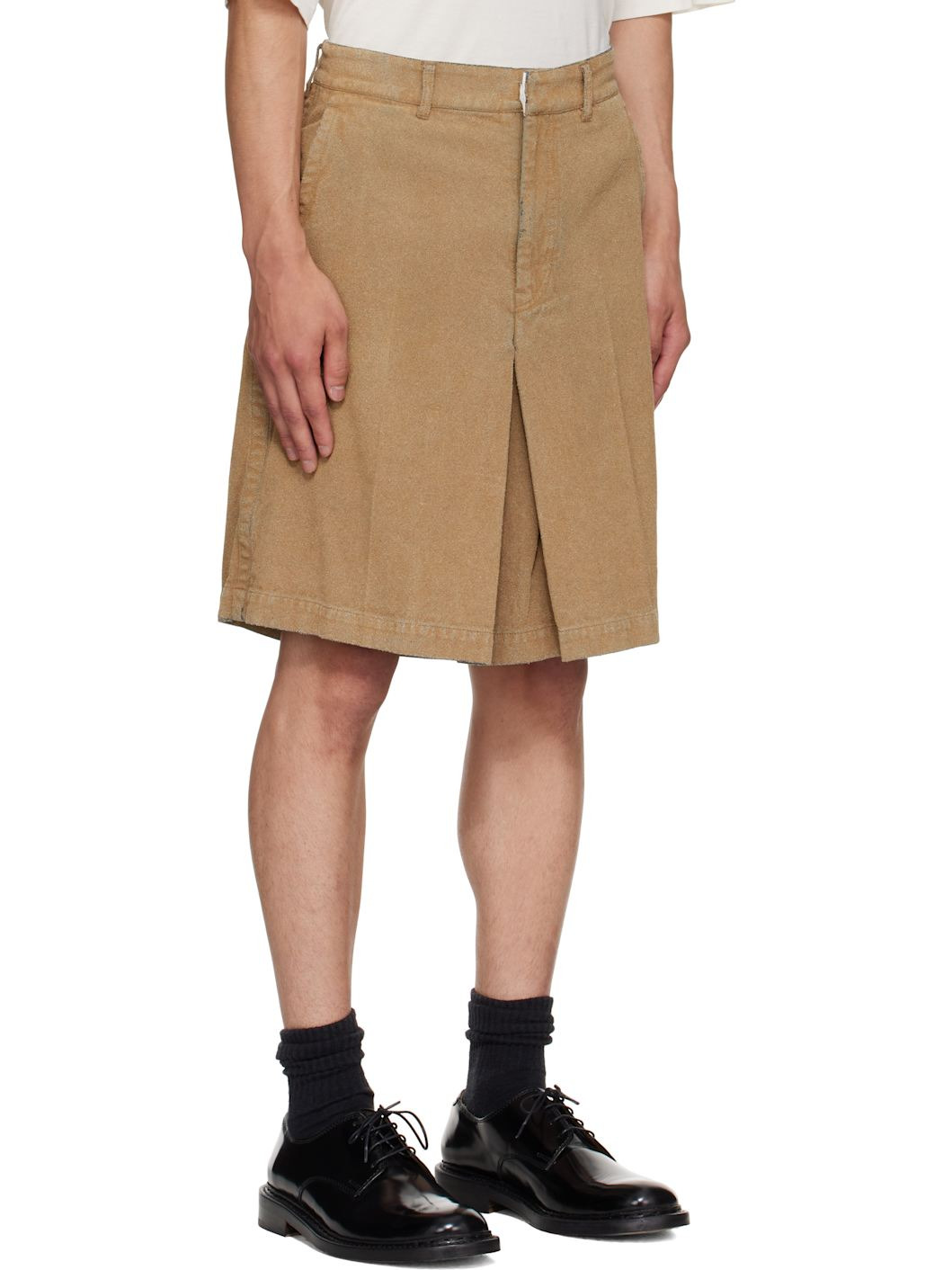 Beige Flocked Denim Shorts - 2