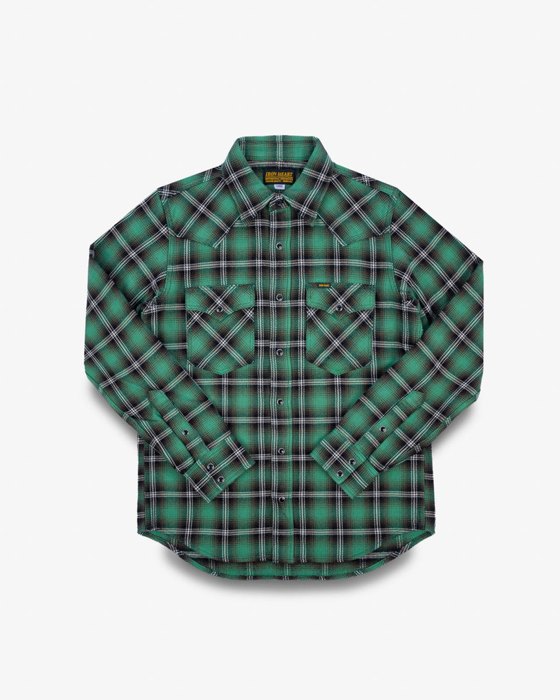 12OZ ULTRA HEAVY FLANNEL CHECK WESTERN SHIRT - GREEN 1