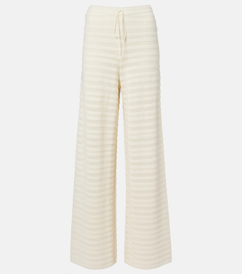 Tanya pointelle cotton-blend wide-leg pants 1