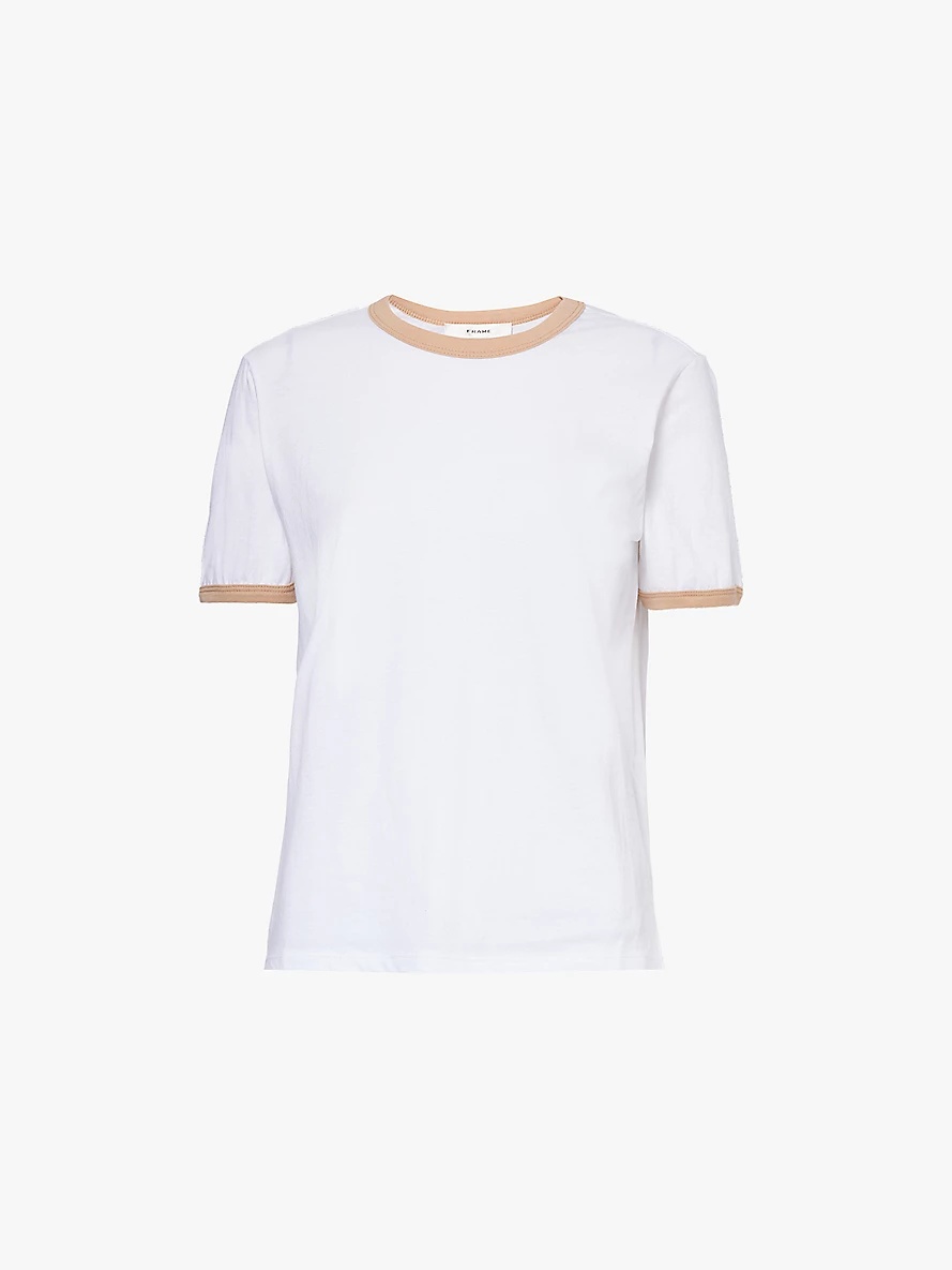 Short-sleeved contrast-trim cotton-jersey T-shirt - 1