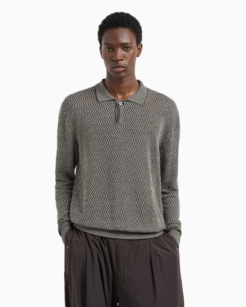 EMPORIO ARMANI ASV LINEN AND LYOCELL-BLEND POLO-COLLAR JUMPER WITH CHEVRON MOTIF outlook