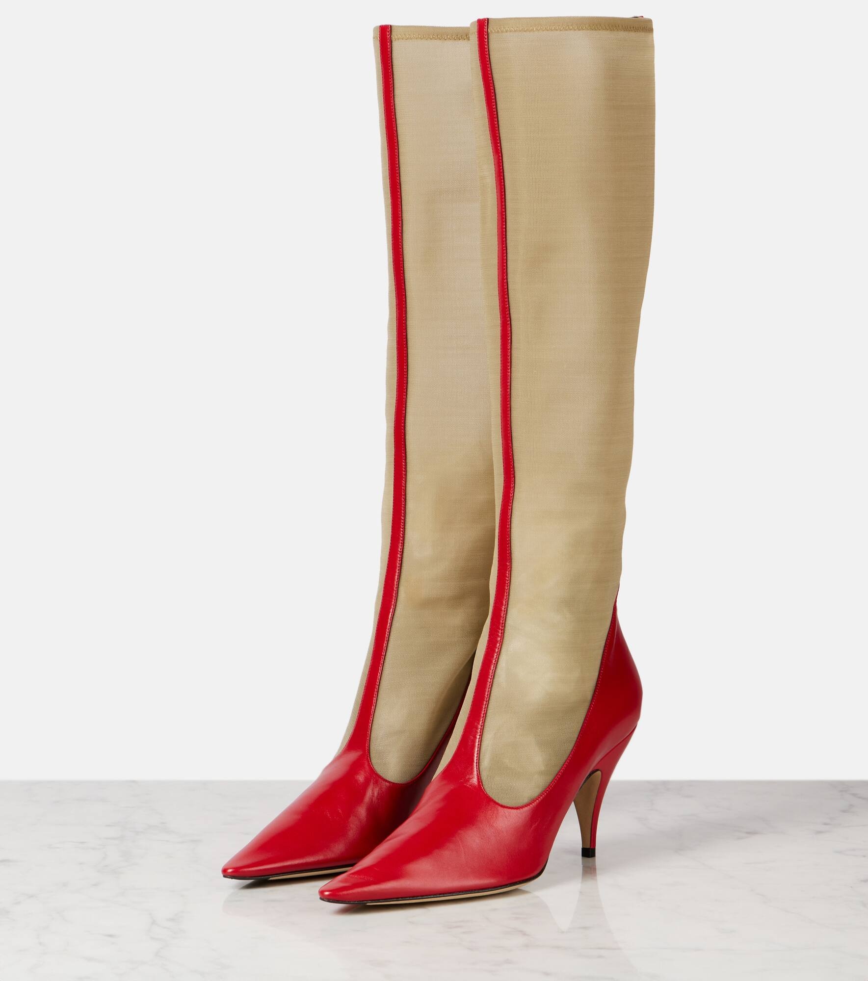 Mesh and leather knee-high boots - 4