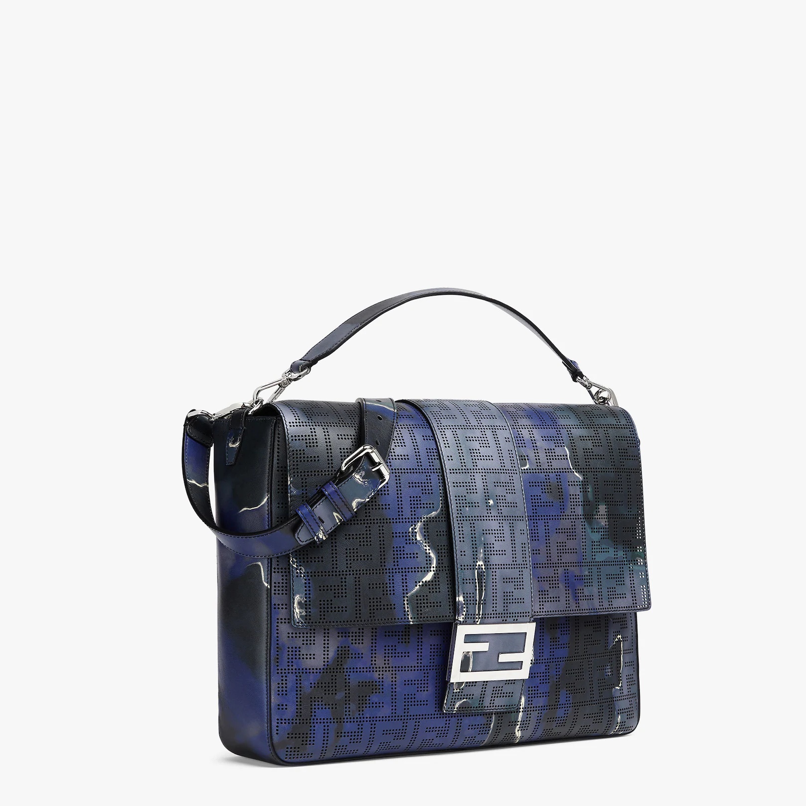 Perforated leather bag with blue and black Sunset motif - 2