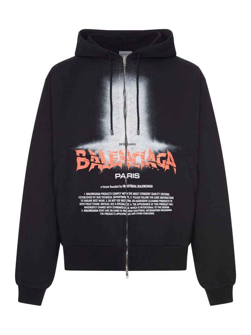Balenciaga Men The Door Oversized Zip Sweatshirt In Black Dry Fleece - 1