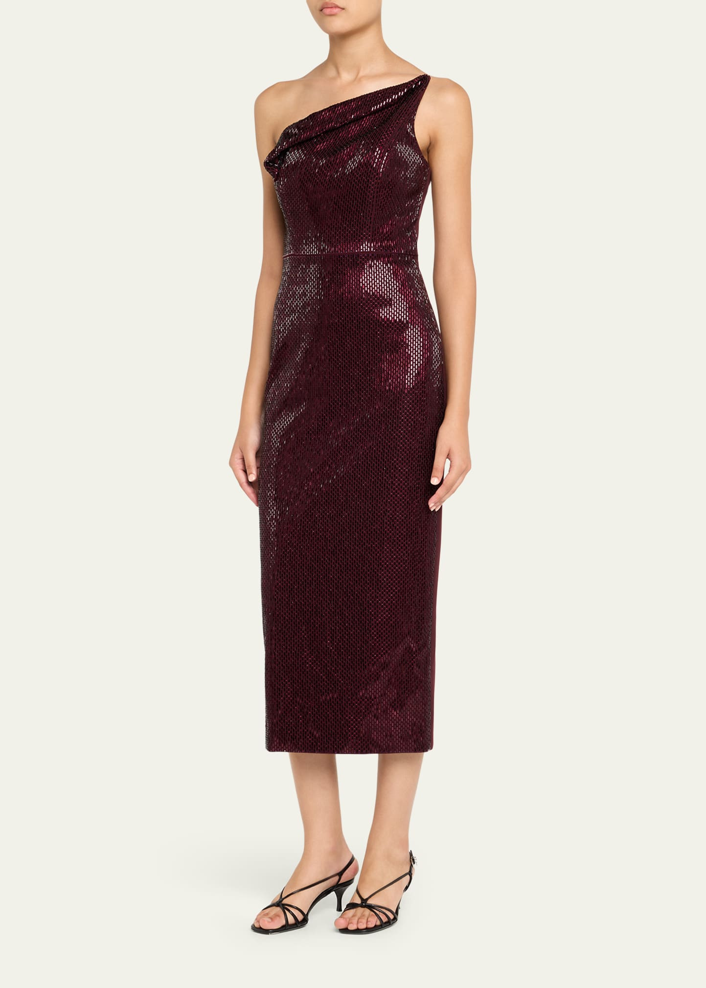 Diagonal Draped Diamante Midi Dress - 4