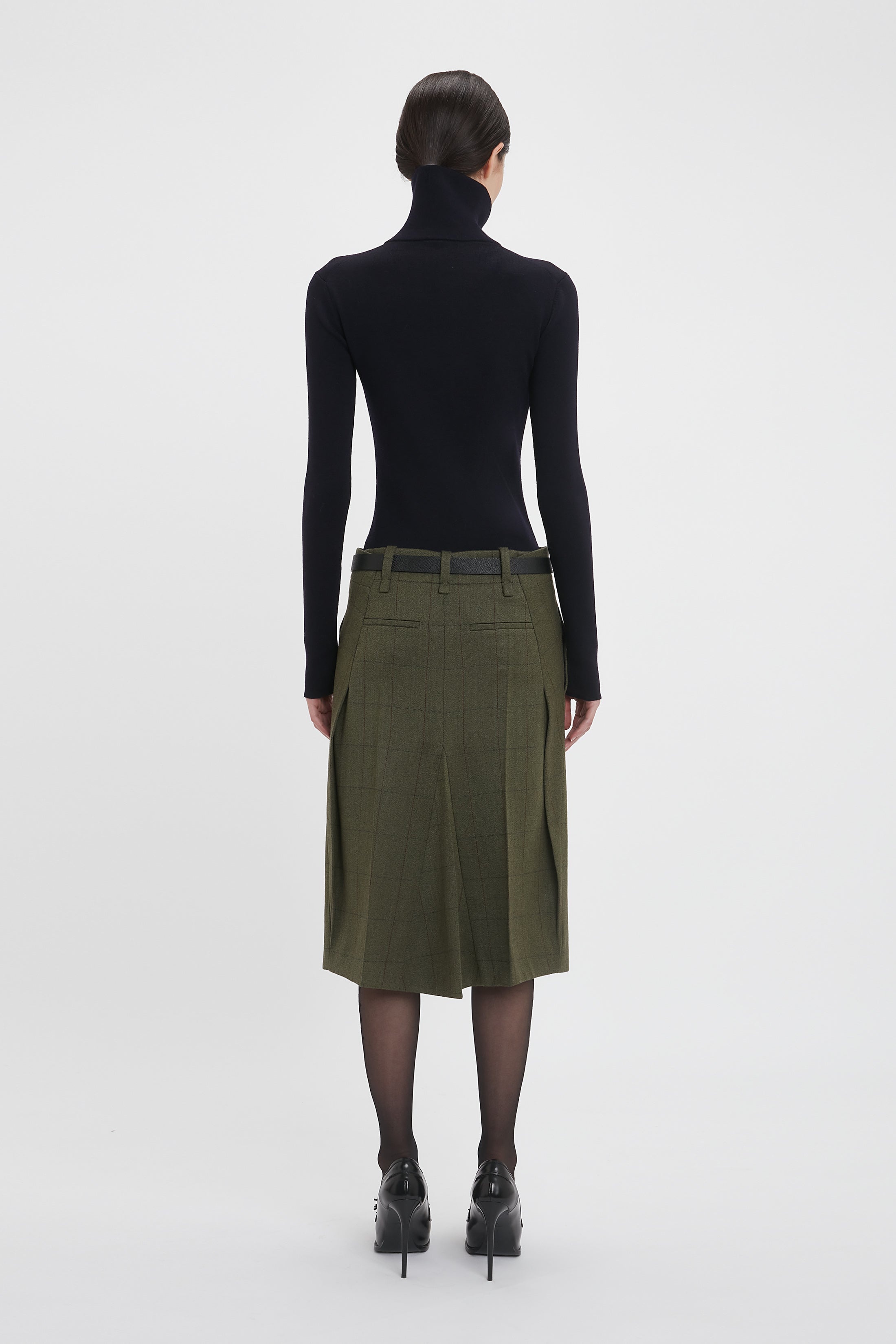 Exclusive Asymmetric Tailored Skirt In Dark Fern Check - 4