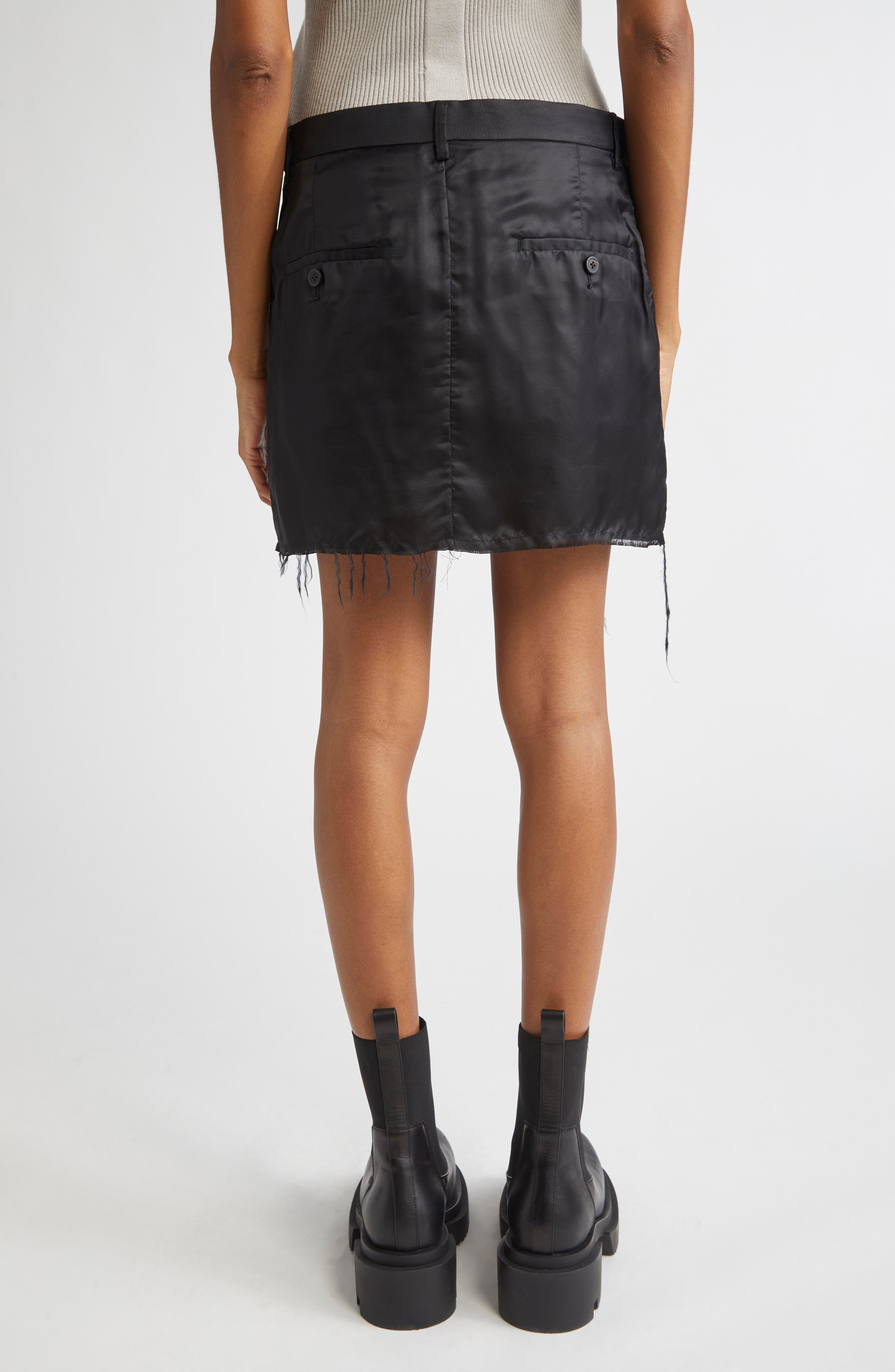Rick Owens Firbanks Raw Edge Satin Miniskirt in Black at Nordstrom - 3