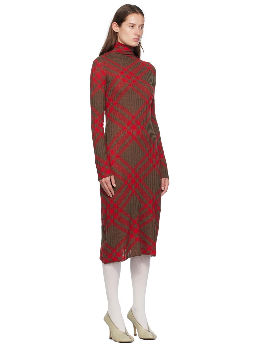 Red & Brown Check Midi Dress - 2