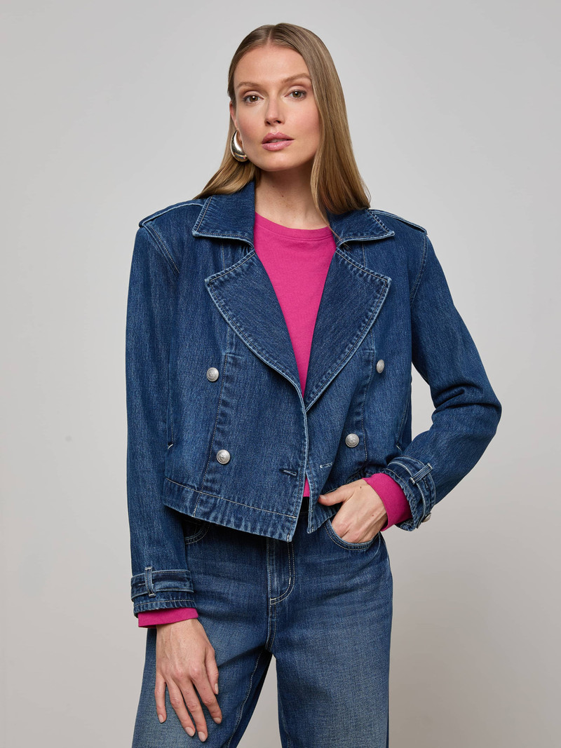 L'AGENCE Maddox Denim Trench Coat outlook