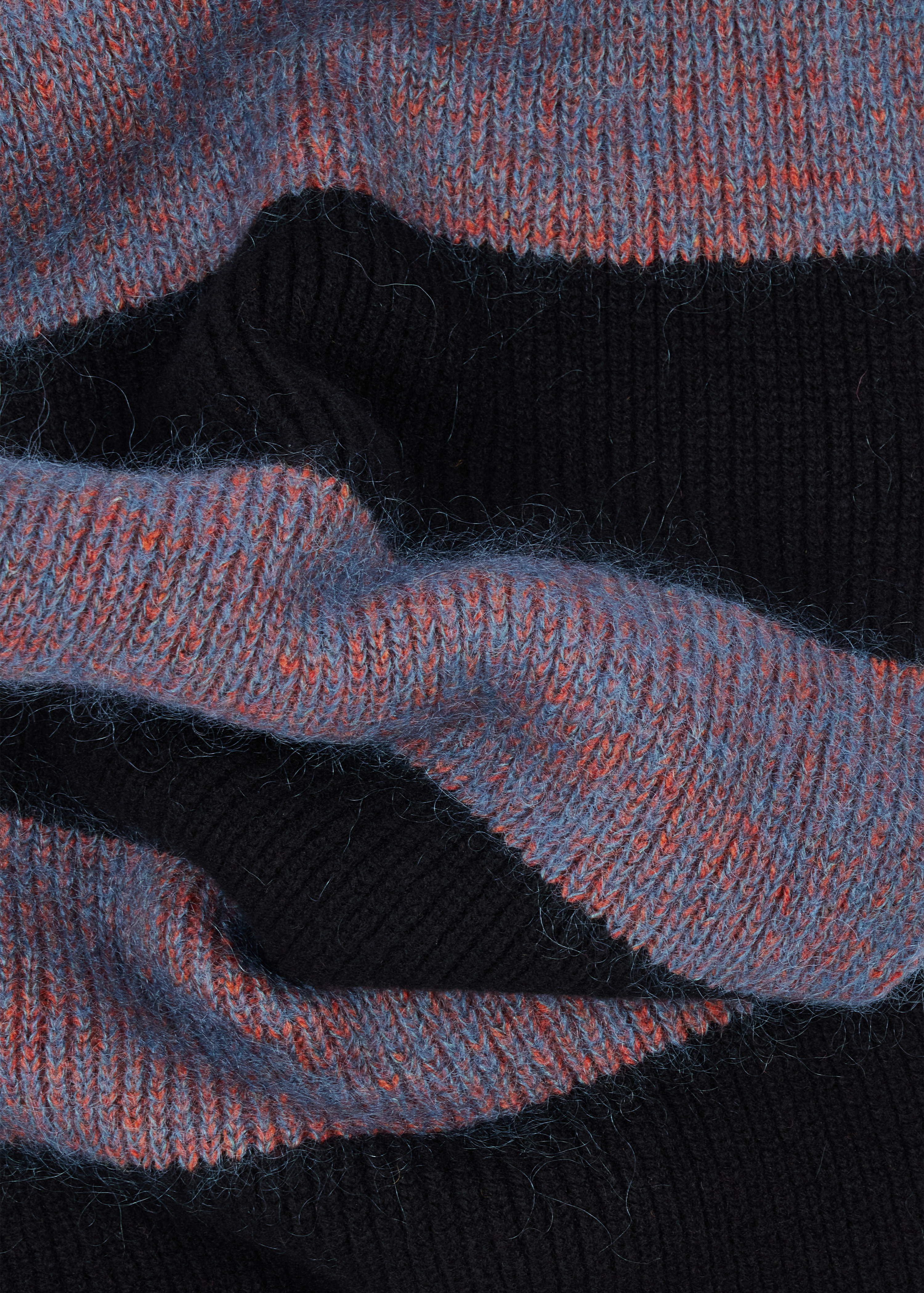 Black Stripe Lambswool-Mohair Chunky Knit Beanie and Scarf Set - 5