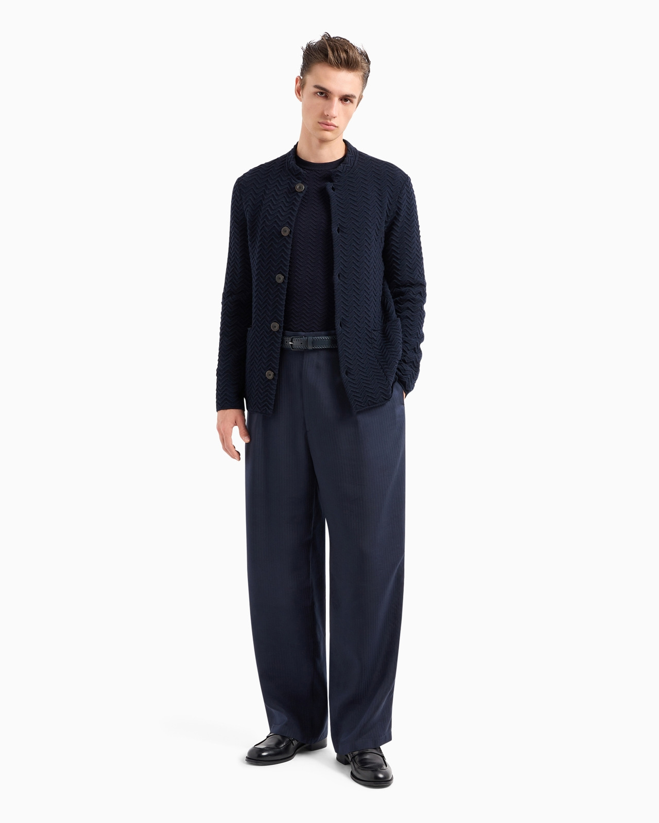 Single-breasted jacket in chevron Ottoman wool - 4