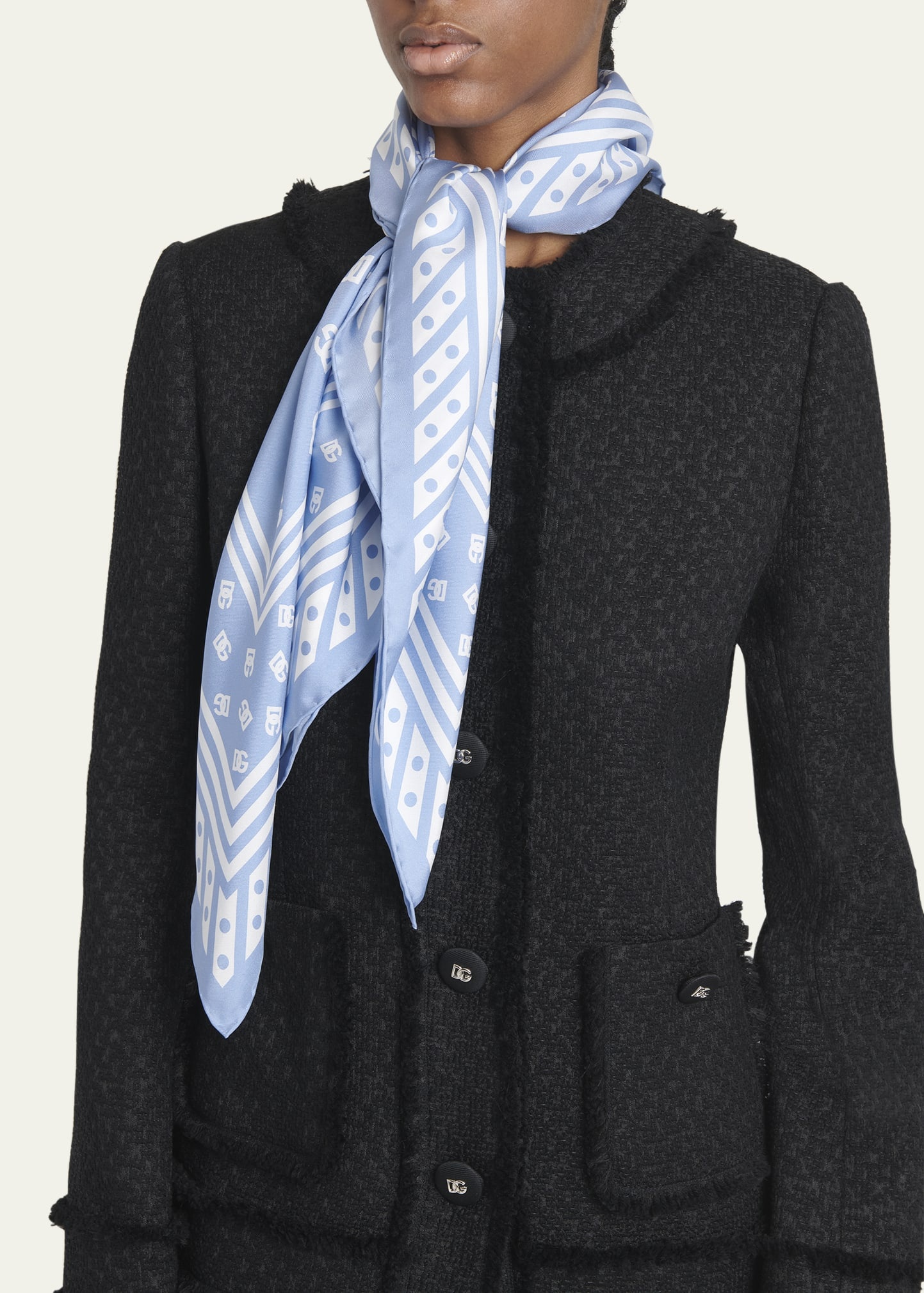 Polka-Dot DG Monogram Silk Twill Square Scarf - 3