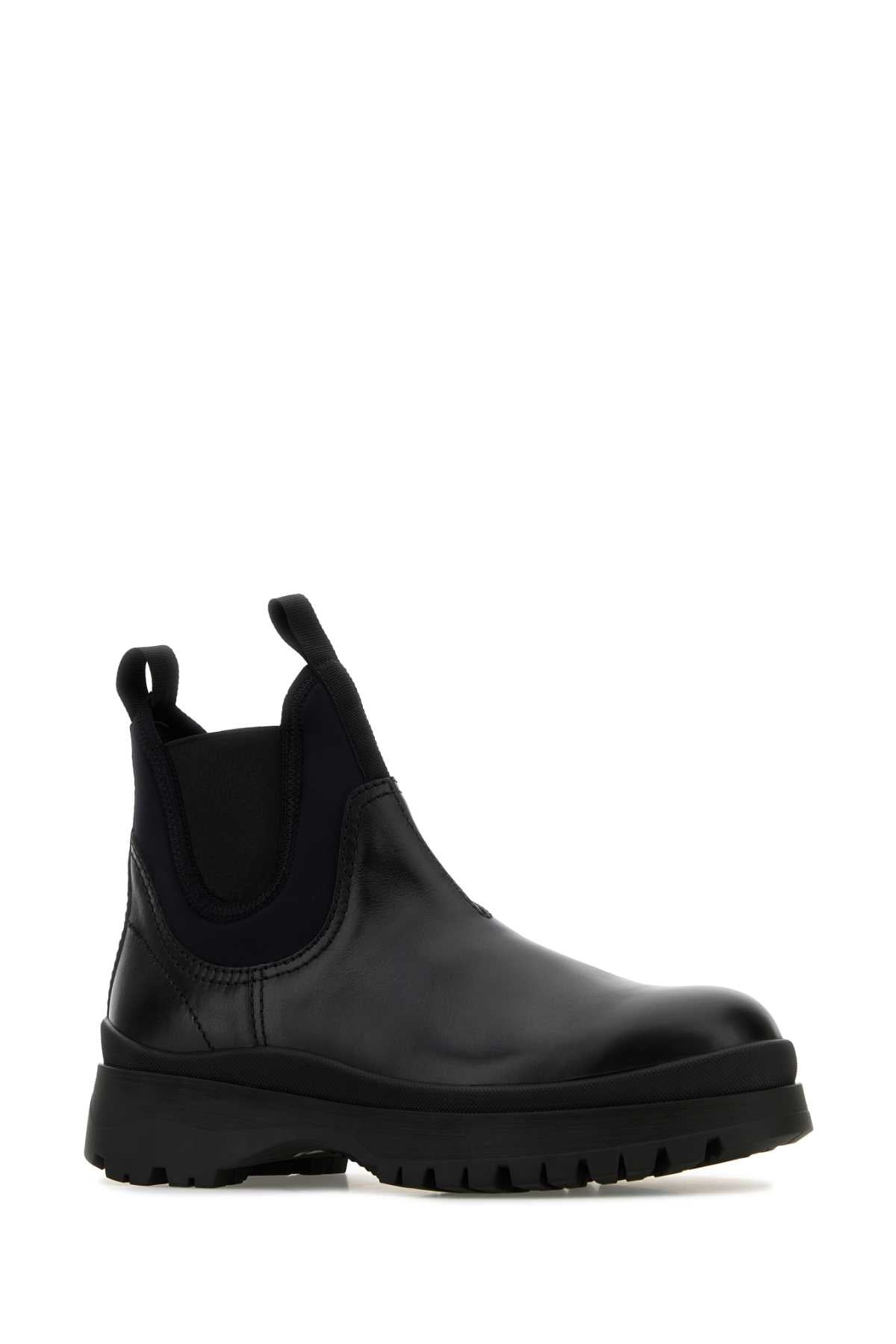 Prada Men Black Leather Ankle Boots - 2