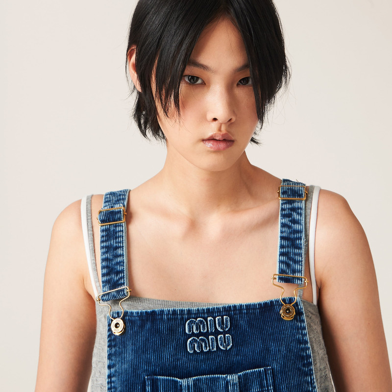 Long washed velvet overalls 4